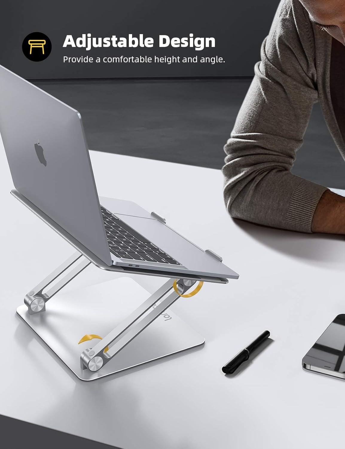 imageLamicall Adjustable Laptop Stand Portable Laptop Riser Aluminum Laptop Stand for Desk Foldable Ergonomic Computer Notebook Stand Holder for MacBook Air Pro Dell XPS HP 10173  Silver1Silver