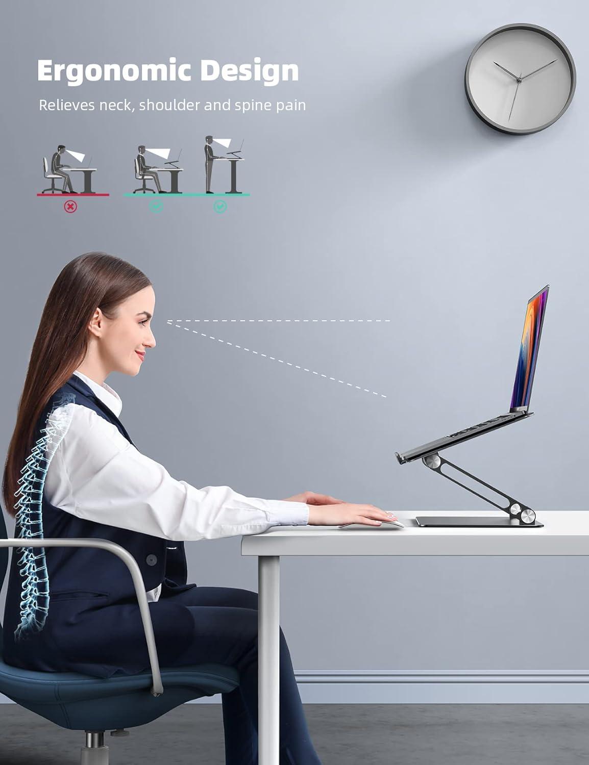 imageLamicall Adjustable Laptop Stand Portable Laptop Riser Aluminum Laptop Stand for Desk Foldable Ergonomic Computer Notebook Stand Holder for MacBook Air Pro Dell XPS HP 10173  Silver2Black