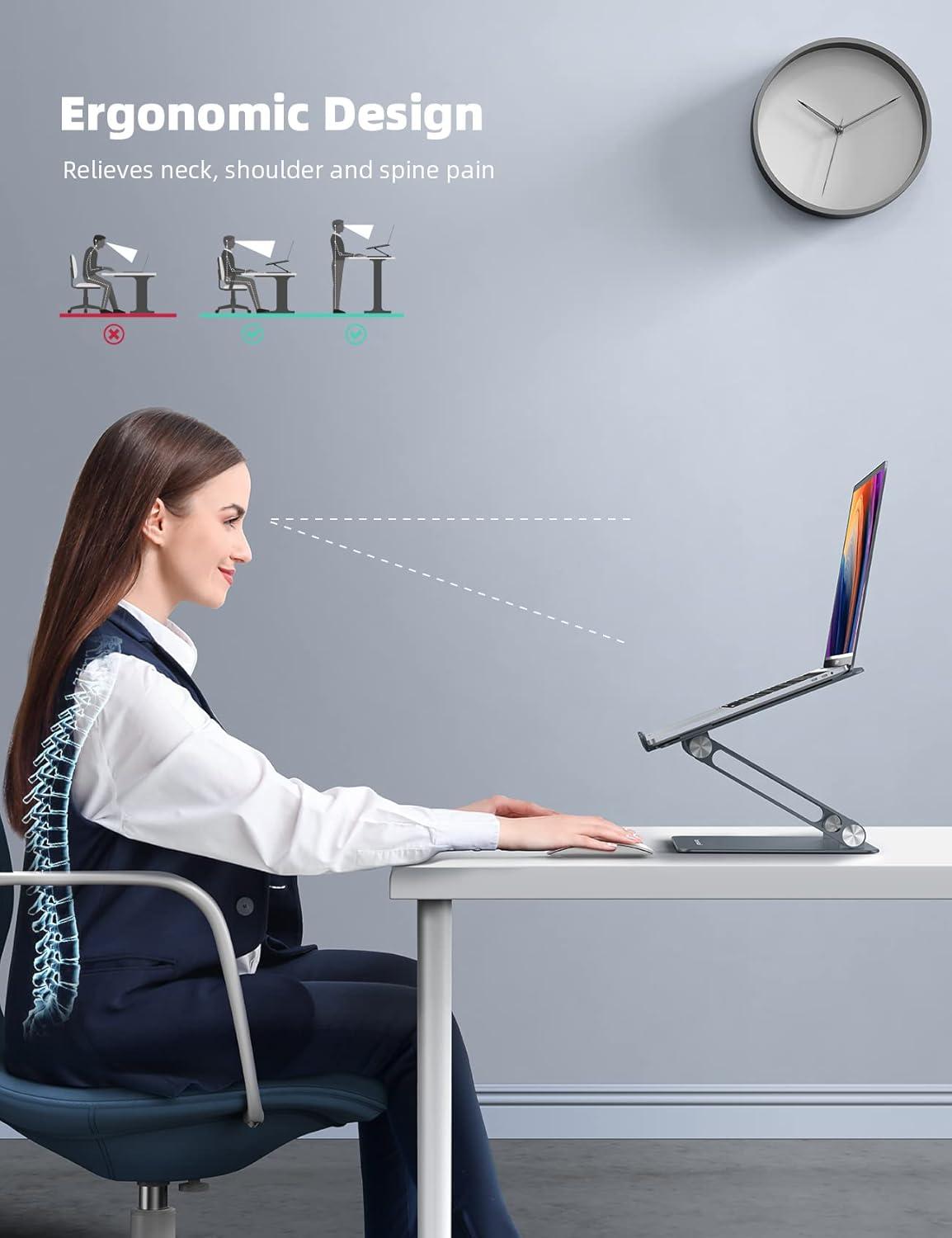 imageLamicall Adjustable Laptop Stand Portable Laptop Riser Aluminum Laptop Stand for Desk Foldable Ergonomic Computer Notebook Stand Holder for MacBook Air Pro Dell XPS HP 10173  Silver3Gray