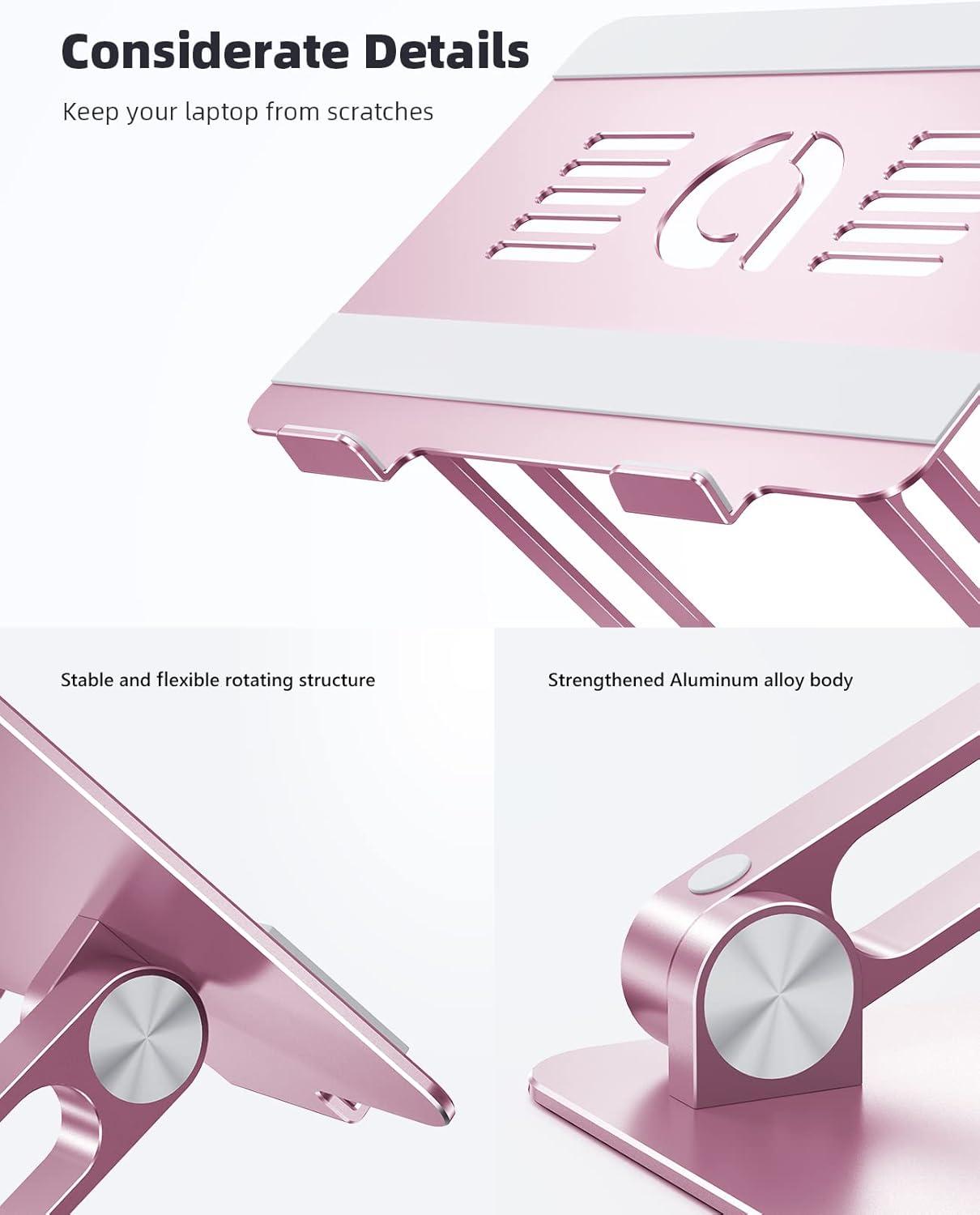 imageLamicall Adjustable Laptop Stand Portable Laptop Riser Aluminum Laptop Stand for Desk Foldable Ergonomic Computer Notebook Stand Holder for MacBook Air Pro Dell XPS HP 10173  Silver4Pink
