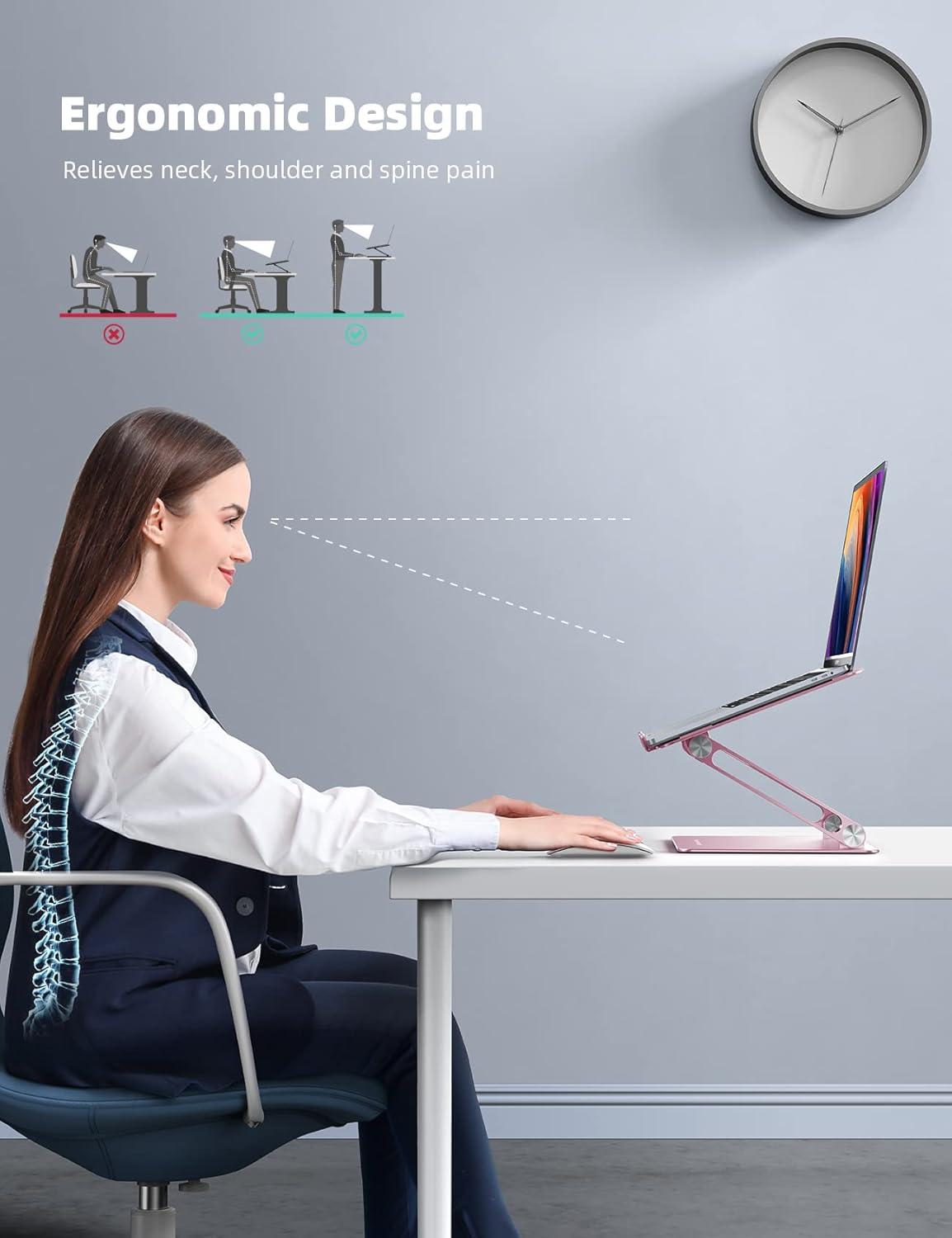 imageLamicall Adjustable Laptop Stand Portable Laptop Riser Aluminum Laptop Stand for Desk Foldable Ergonomic Computer Notebook Stand Holder for MacBook Air Pro Dell XPS HP 10173  Silver4Pink