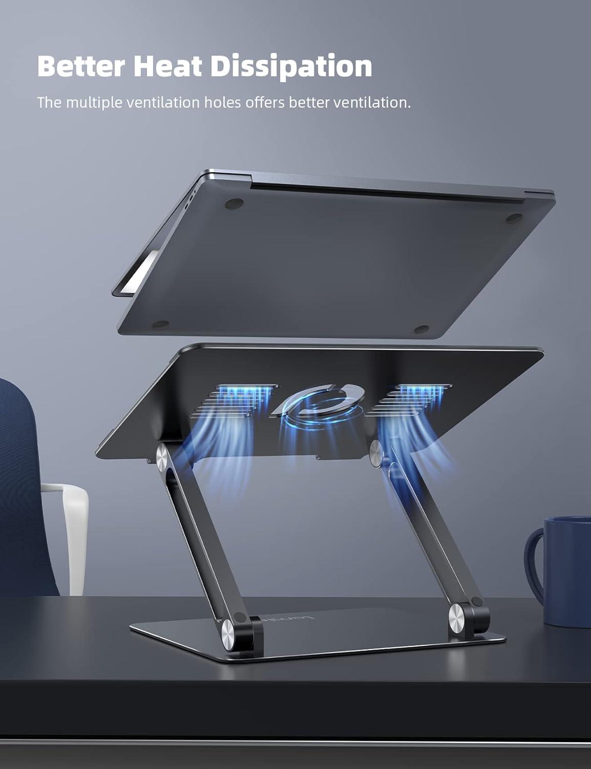 imageLamicall Adjustable Laptop Stand Portable Laptop Riser Aluminum Laptop Stand for Desk Foldable Ergonomic Computer Notebook Stand Holder for MacBook Air Pro Dell XPS HP 10173  Silver2Black