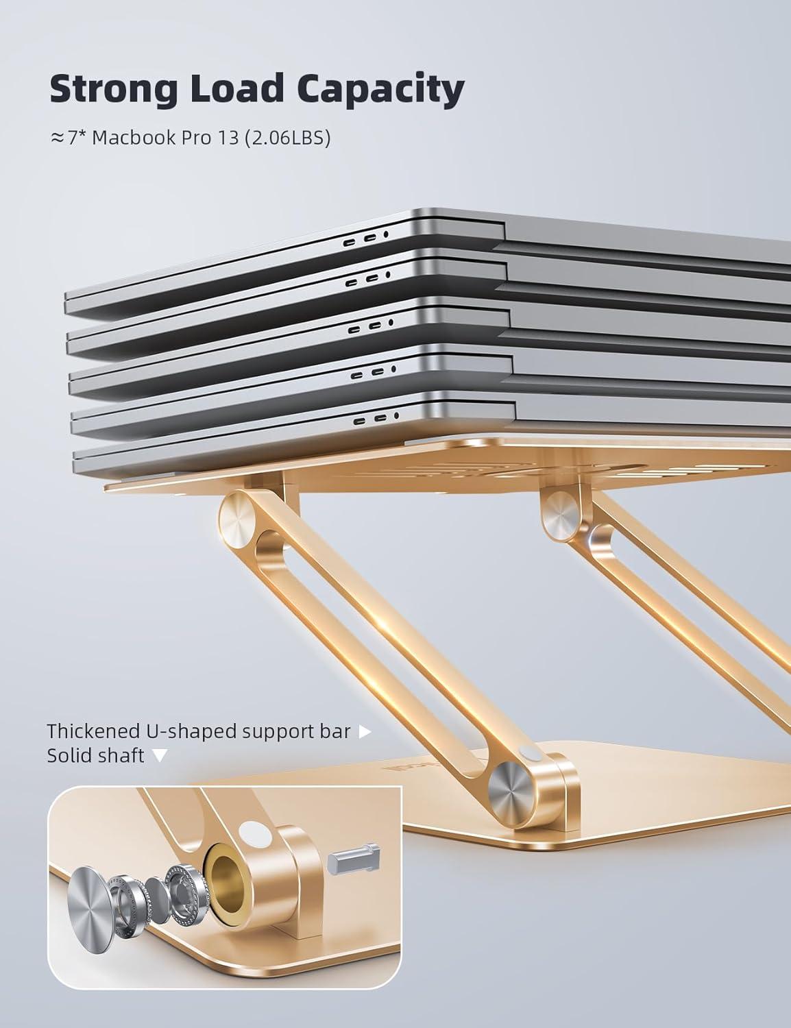imageLamicall Adjustable Laptop Stand Portable Laptop Riser Aluminum Laptop Stand for Desk Foldable Ergonomic Computer Notebook Stand Holder for MacBook Air Pro Dell XPS HP 10173  Silver5Gold