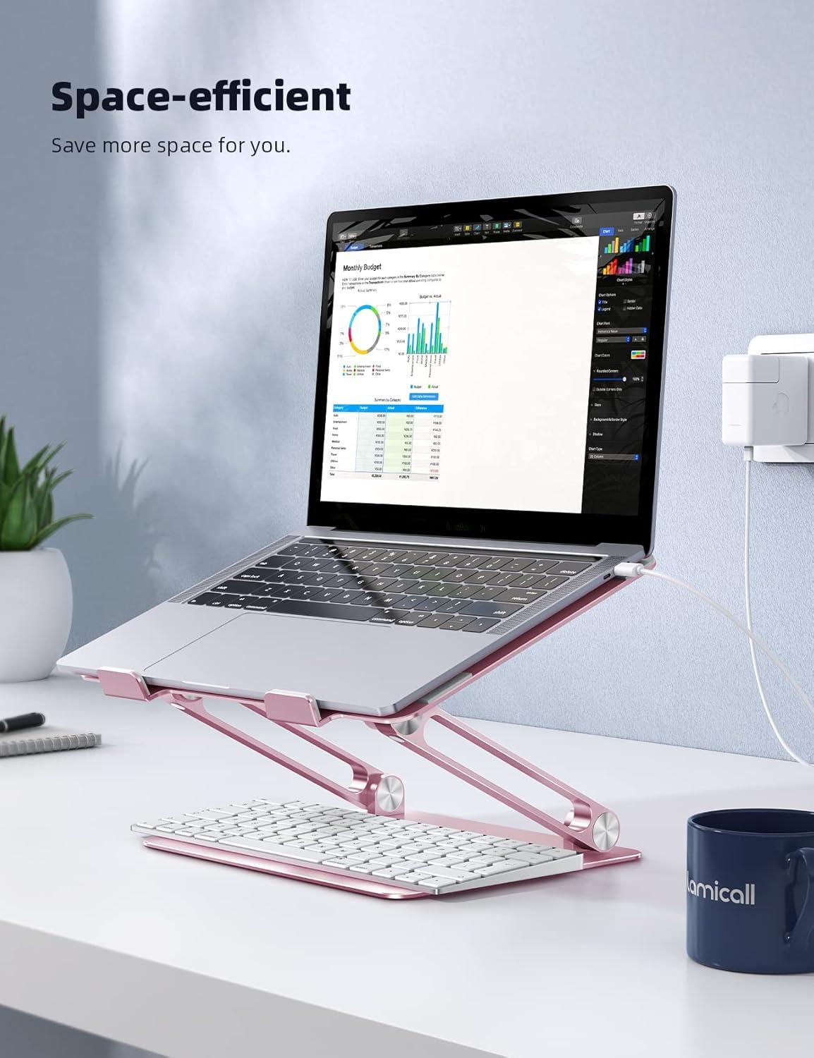 imageLamicall Adjustable Laptop Stand Portable Laptop Riser Aluminum Laptop Stand for Desk Foldable Ergonomic Computer Notebook Stand Holder for MacBook Air Pro Dell XPS HP 10173  Silver4Pink