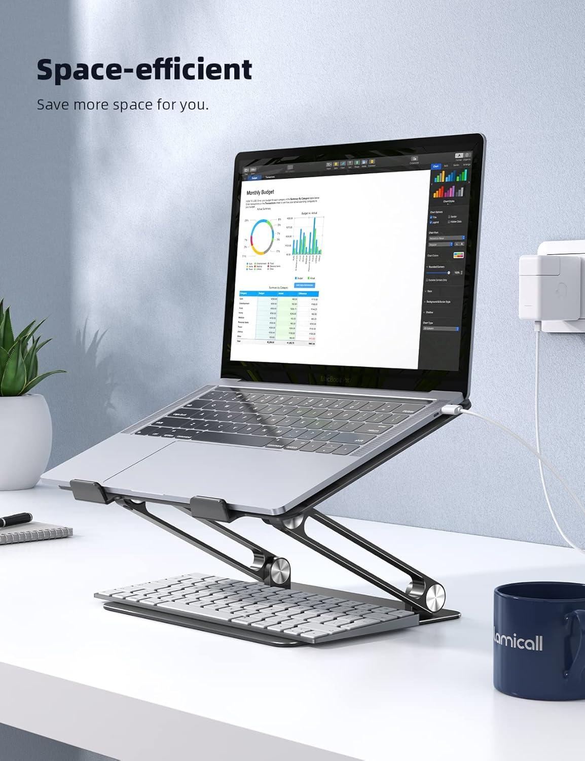 imageLamicall Adjustable Laptop Stand Portable Laptop Riser Aluminum Laptop Stand for Desk Foldable Ergonomic Computer Notebook Stand Holder for MacBook Air Pro Dell XPS HP 10173  Silver2Black