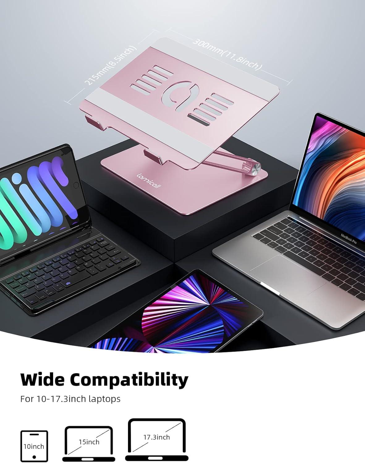 imageLamicall Adjustable Laptop Stand Portable Laptop Riser Aluminum Laptop Stand for Desk Foldable Ergonomic Computer Notebook Stand Holder for MacBook Air Pro Dell XPS HP 10173  Silver4Pink