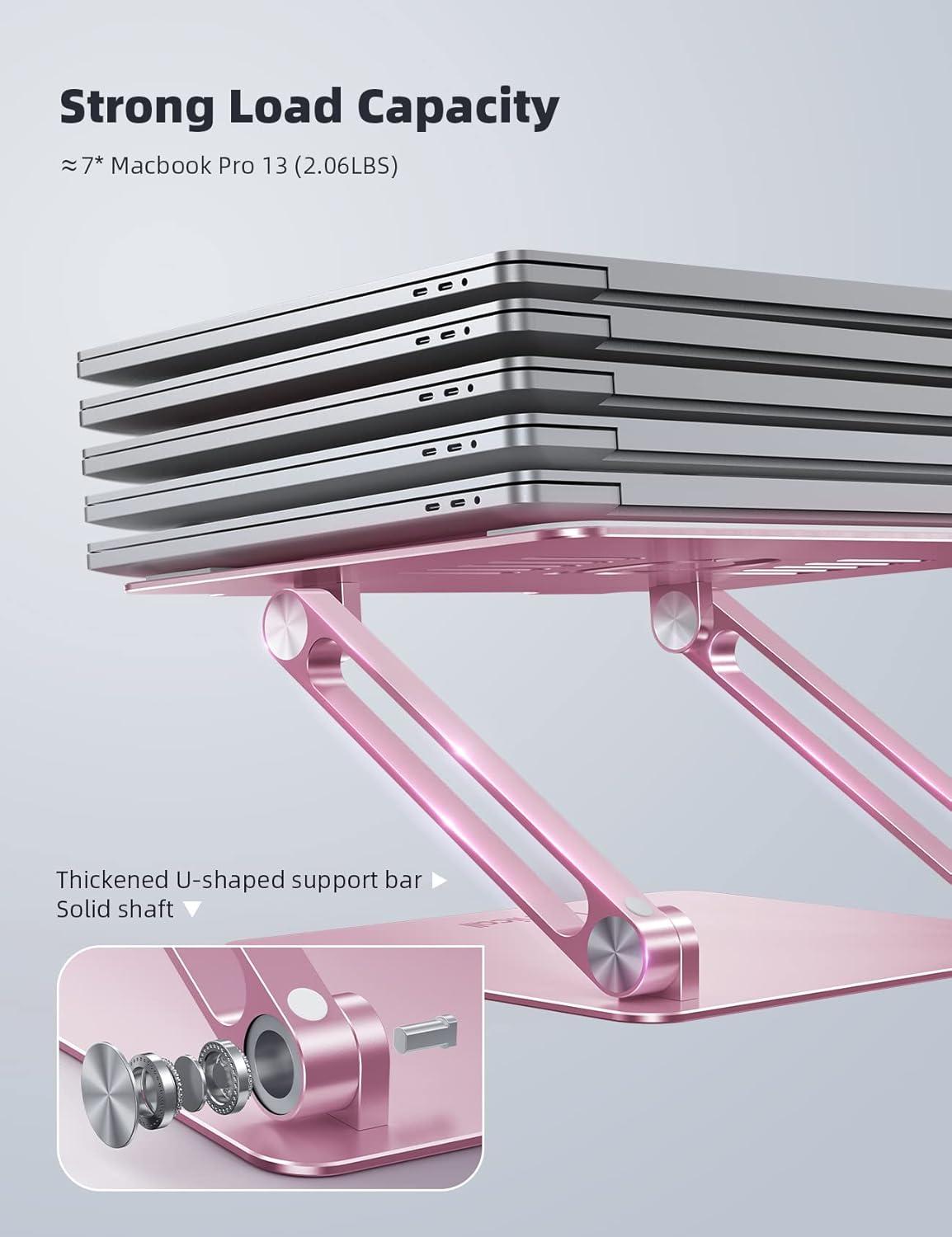 imageLamicall Adjustable Laptop Stand Portable Laptop Riser Aluminum Laptop Stand for Desk Foldable Ergonomic Computer Notebook Stand Holder for MacBook Air Pro Dell XPS HP 10173  Silver4Pink