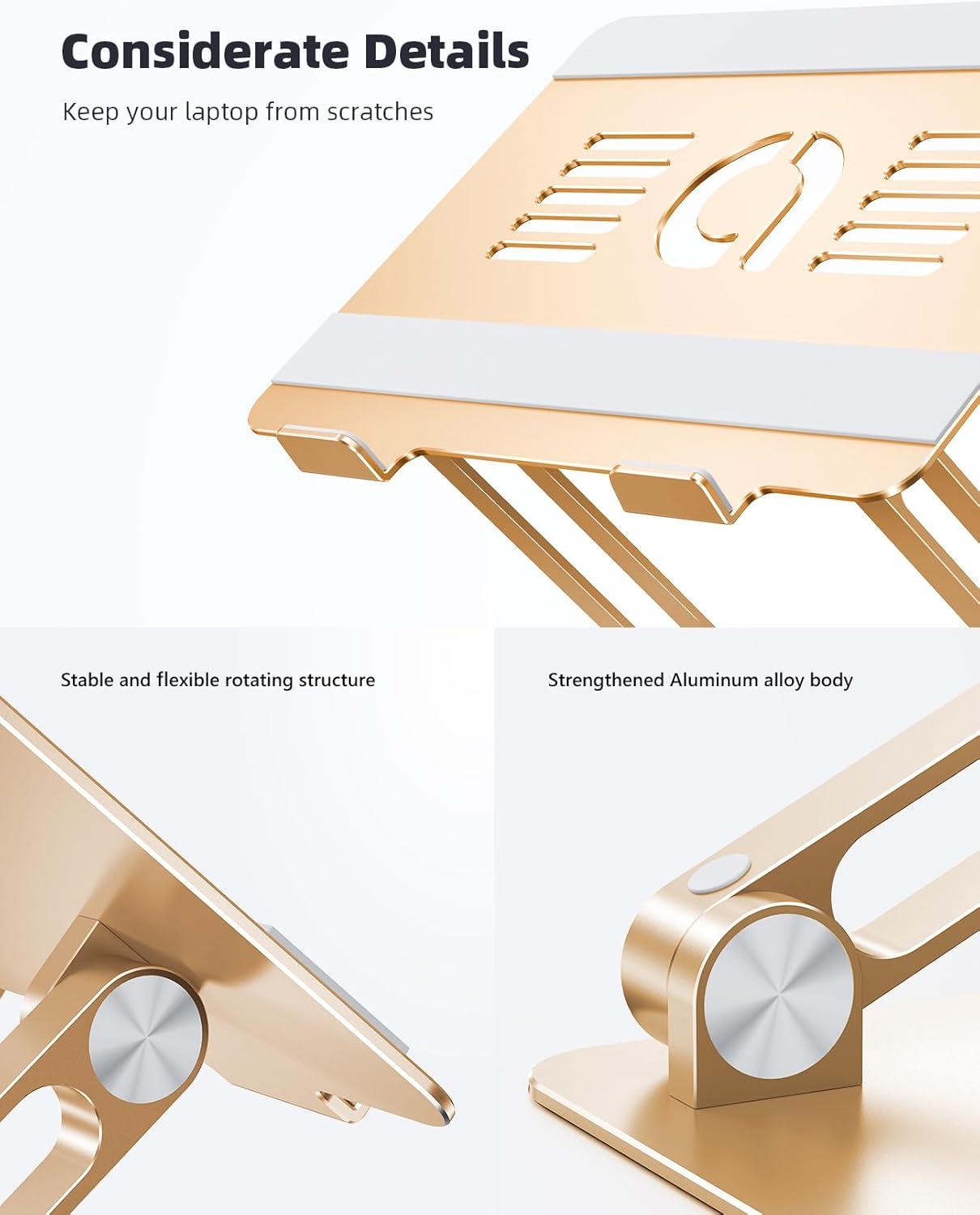 imageLamicall Adjustable Laptop Stand Portable Laptop Riser Aluminum Laptop Stand for Desk Foldable Ergonomic Computer Notebook Stand Holder for MacBook Air Pro Dell XPS HP 10173  Silver5Gold