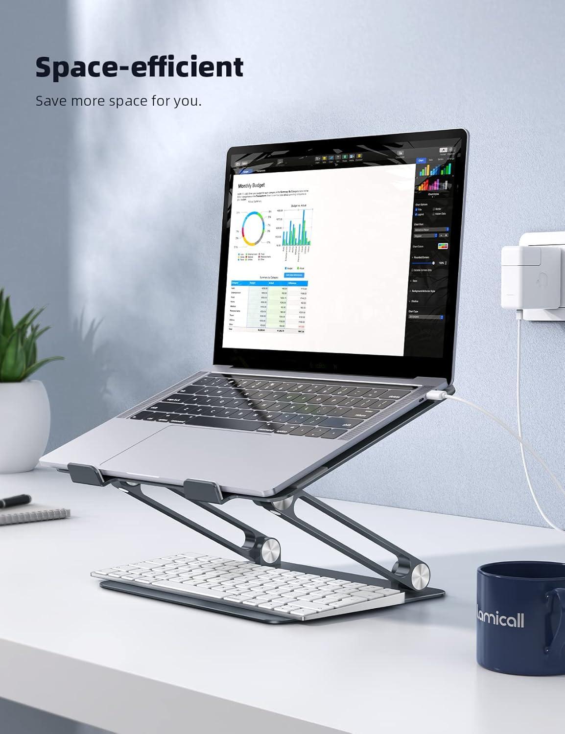 imageLamicall Adjustable Laptop Stand Portable Laptop Riser Aluminum Laptop Stand for Desk Foldable Ergonomic Computer Notebook Stand Holder for MacBook Air Pro Dell XPS HP 10173  Silver3Gray