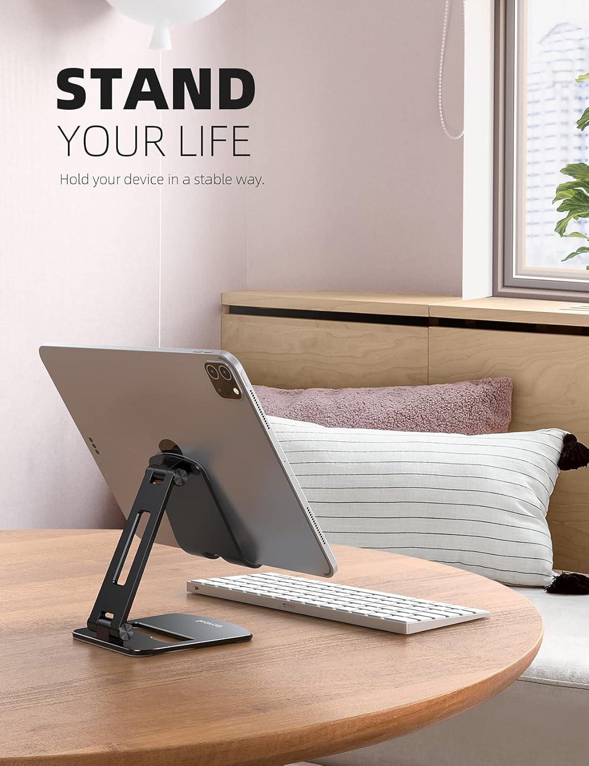 imageLamicall Adjustable Tablet Stand Holder  Foldable Tablet Dock 360 Degree Rotating Desktop Tablet Mount Compatible with iPad Pro 11  129 Mini Air Tabs Kindle and 47quot  13quot Tablet  BlackBlack
