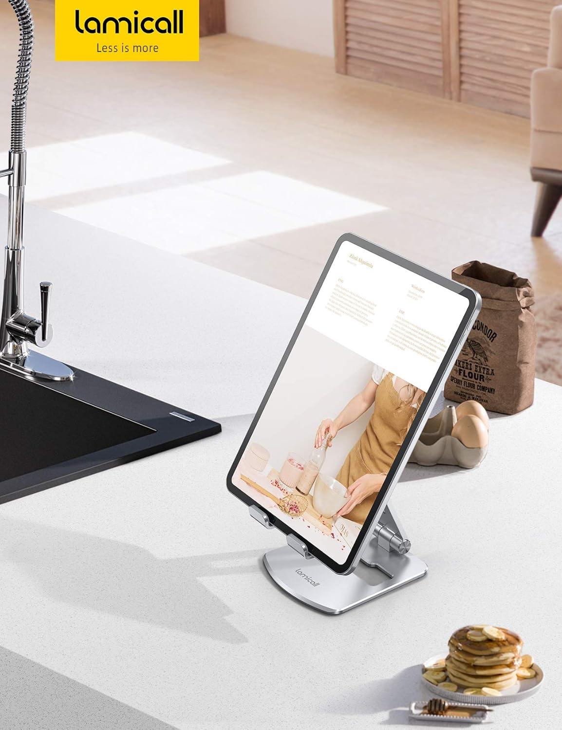 imageLamicall Adjustable Tablet Stand Holder  Foldable Tablet Dock 360 Degree Rotating Desktop Tablet Mount Compatible with iPad Pro 11  129 Mini Air Tabs Kindle and 47quot  13quot Tablet  BlackSilver