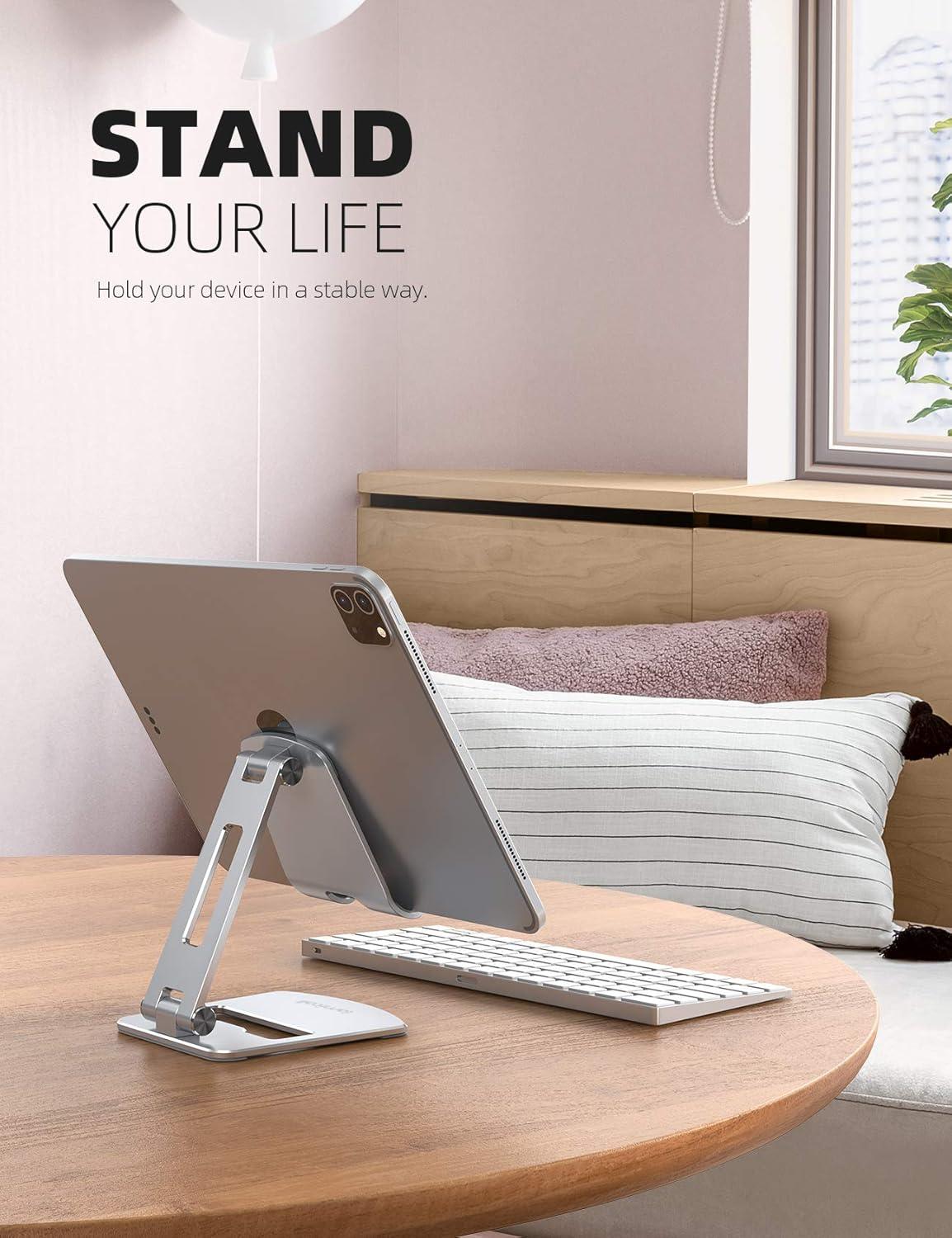 imageLamicall Adjustable Tablet Stand Holder  Foldable Tablet Dock 360 Degree Rotating Desktop Tablet Mount Compatible with iPad Pro 11  129 Mini Air Tabs Kindle and 47quot  13quot Tablet  BlackSilver