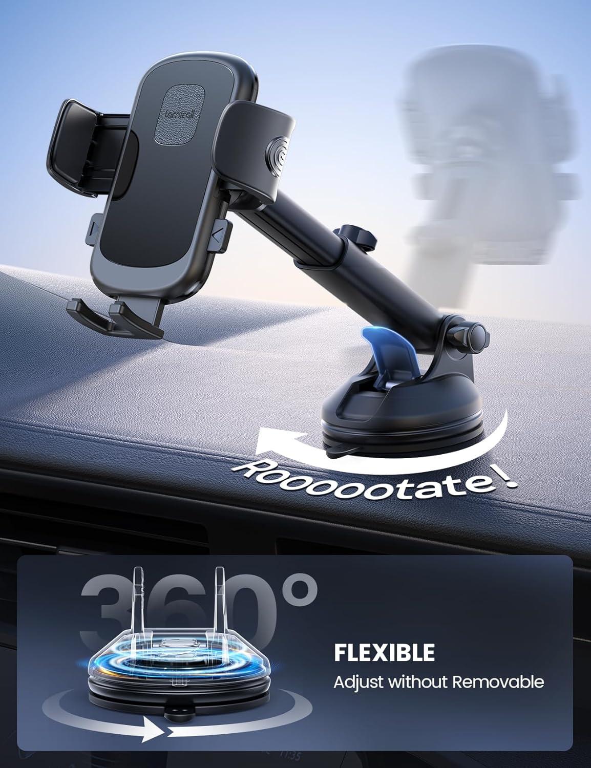 imageLamicall Car Phone Holder Mount 3in1 MilitaryGrade Suction Cup 360 Rotation Phone Holders for Your Car Metal Hook Cell Phone Car Mount Dashboard Vent Windshield for iPhone 16 All SmartphoneNEW Upgraded  LeatherGrain