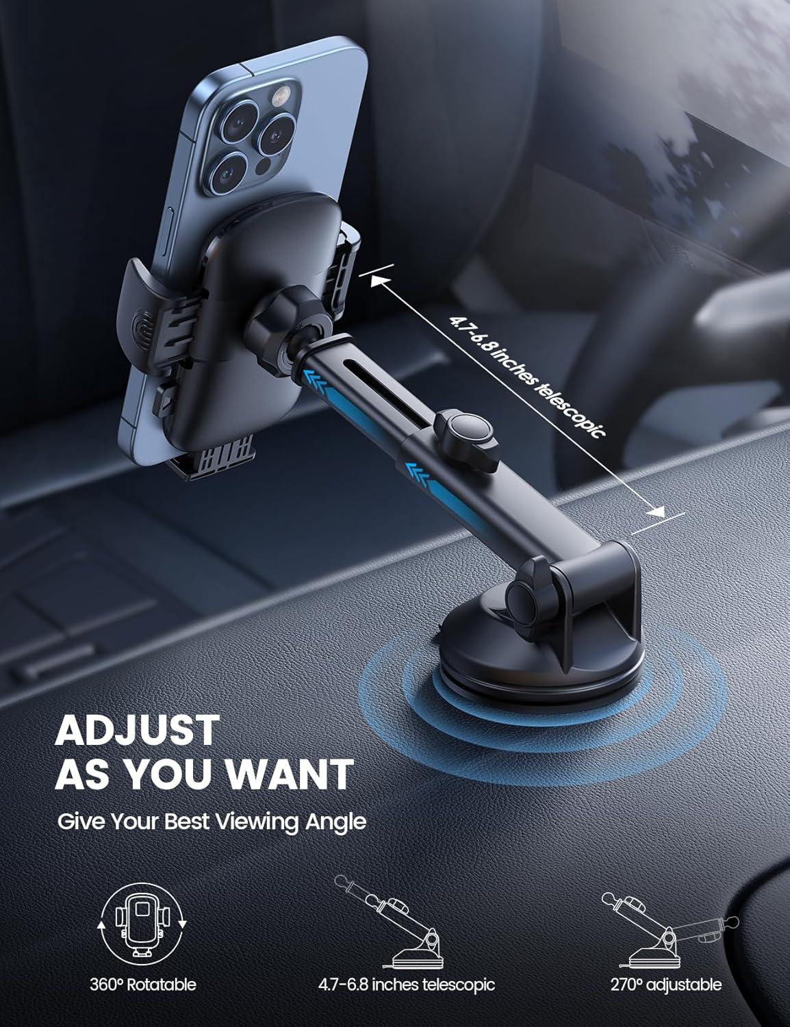 imageLamicall Car Phone Holder Mount 3in1 MilitaryGrade Suction Cup 360 Rotation Phone Holders for Your Car Metal Hook Cell Phone Car Mount Dashboard Vent Windshield for iPhone 16 All SmartphoneBlack