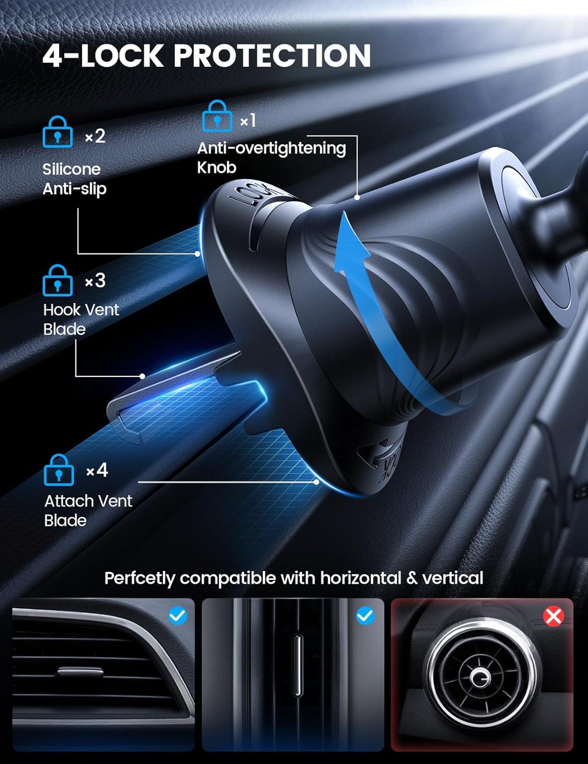 imageLamicall Car Phone Holder Mount 3in1 MilitaryGrade Suction Cup 360 Rotation Phone Holders for Your Car Metal Hook Cell Phone Car Mount Dashboard Vent Windshield for iPhone 16 All SmartphoneBlack
