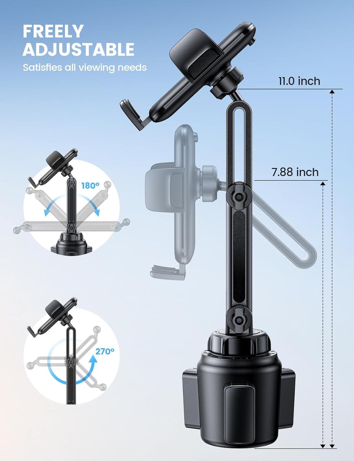 imageLamicall Cup Phone Holders for Your Car Thick Cases Friendly Universal Adjustable Car Cell Phone Mount for Truck Golf Cart iPhone 16 Galaxy S25 Ultra and All 4quot7quot SmartphonesBlack