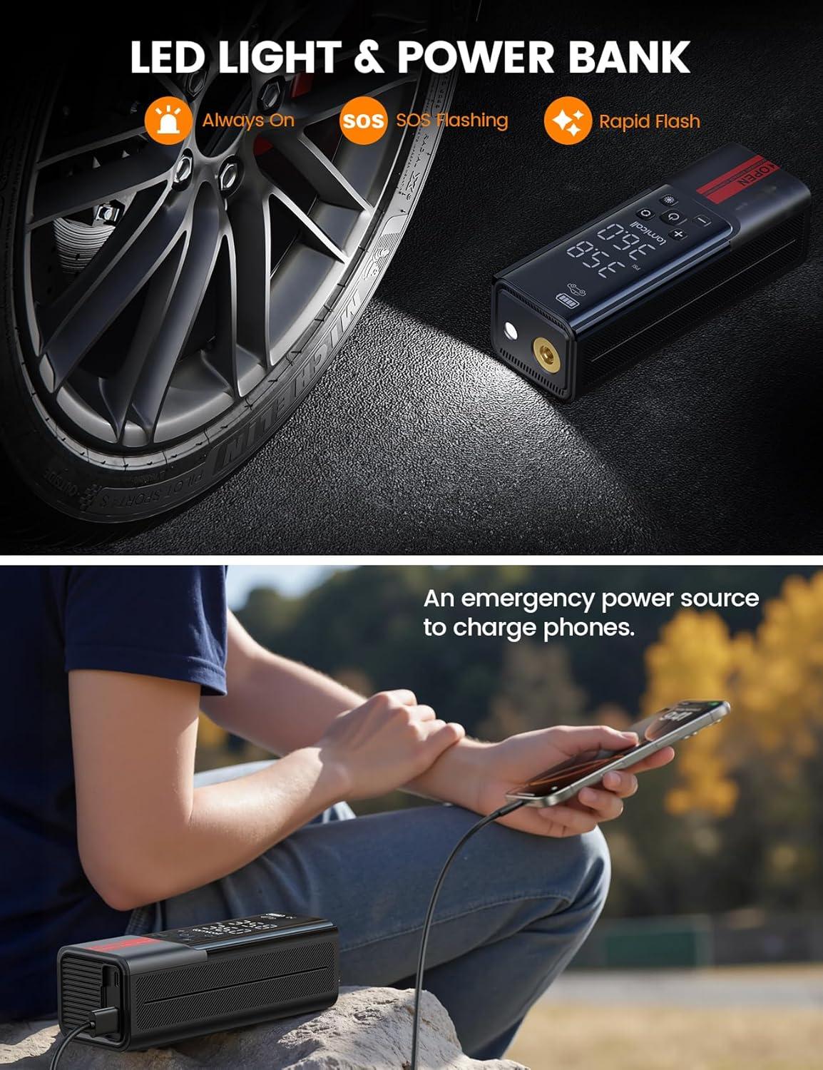 imageLamicall Portable Car Tire Inflator  Air Compressor 150 PSI 4X Faster Cordless Car Air Pump with Rechargeable Battery Digital Display Pressure Gauge LED Light for Cars Motorcycles Bike BallWithout 12 DC