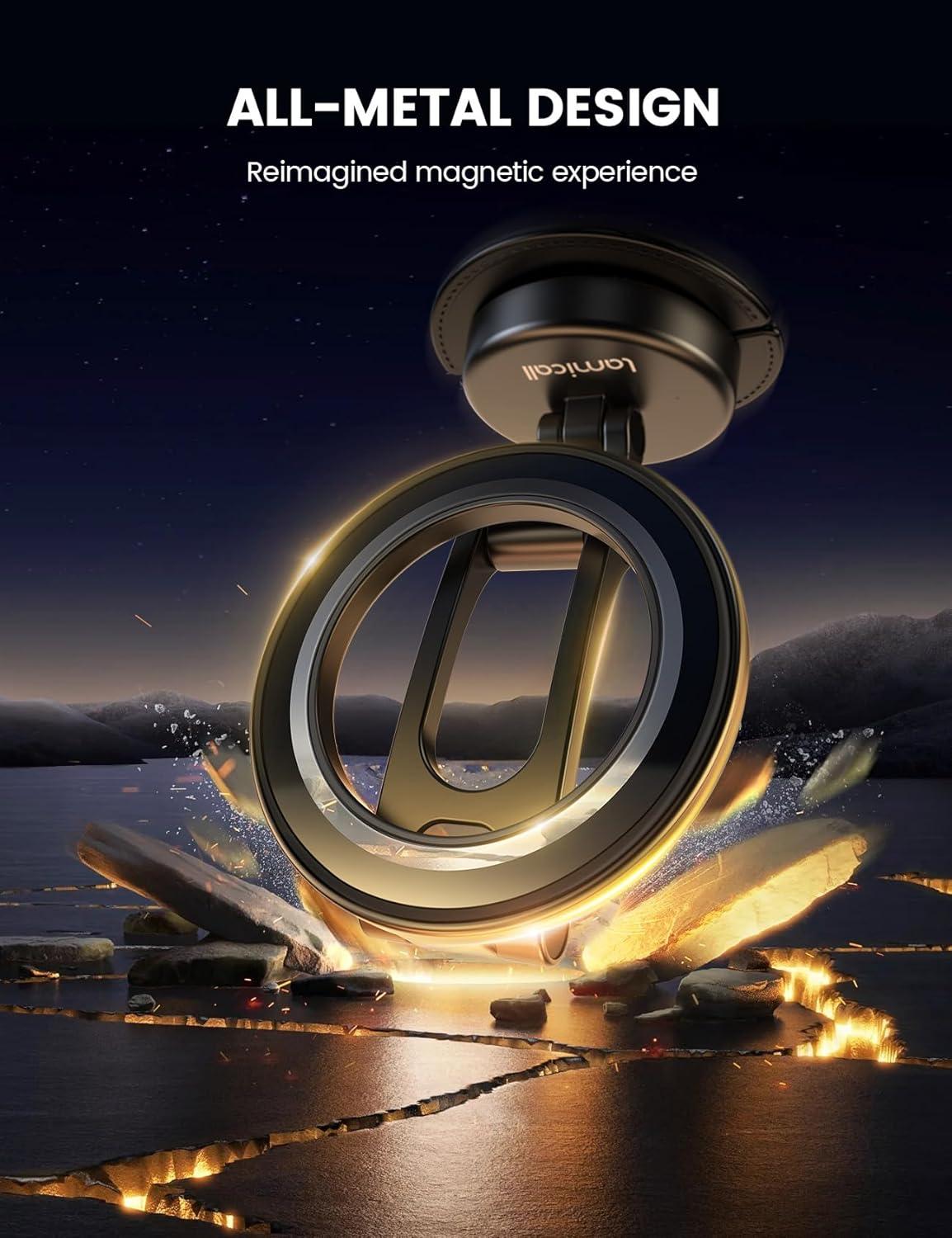 imageLamicall for MagSafe Car Mount AllMetal Magnetic Phone Holder for Your Car Flexible Threeaxis Cell Phone Car Mount Dashboard with N55 Strong Magnets for iPhone 16 15 14 13 12 Pro Max Plus MiniBlack