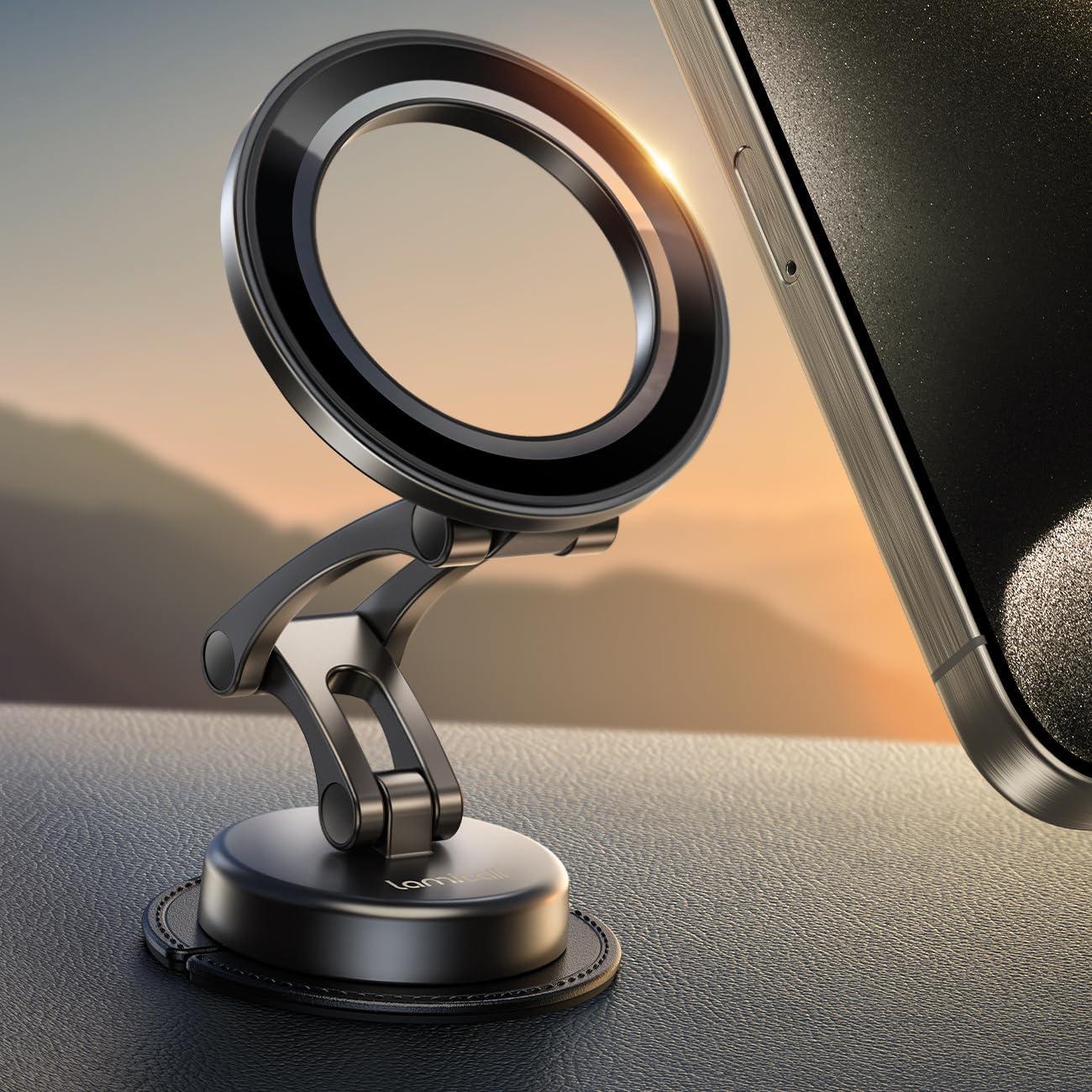 imageLamicall for MagSafe Car Mount AllMetal Magnetic Phone Holder for Your Car Flexible Threeaxis Cell Phone Car Mount Dashboard with N55 Strong Magnets for iPhone 16 15 14 13 12 Pro Max Plus MiniBlack