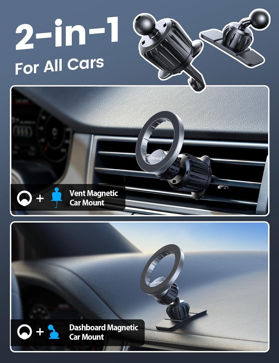 imageLamicall for Magsafe Car Mount  20X N55 Magnets Magnetic Phone Holder for Your Car Dashboard Vent Car Phone Holder for iPhone 16 All Smartphone fits Magsafe Phone caseNEW Upgraded  Silver