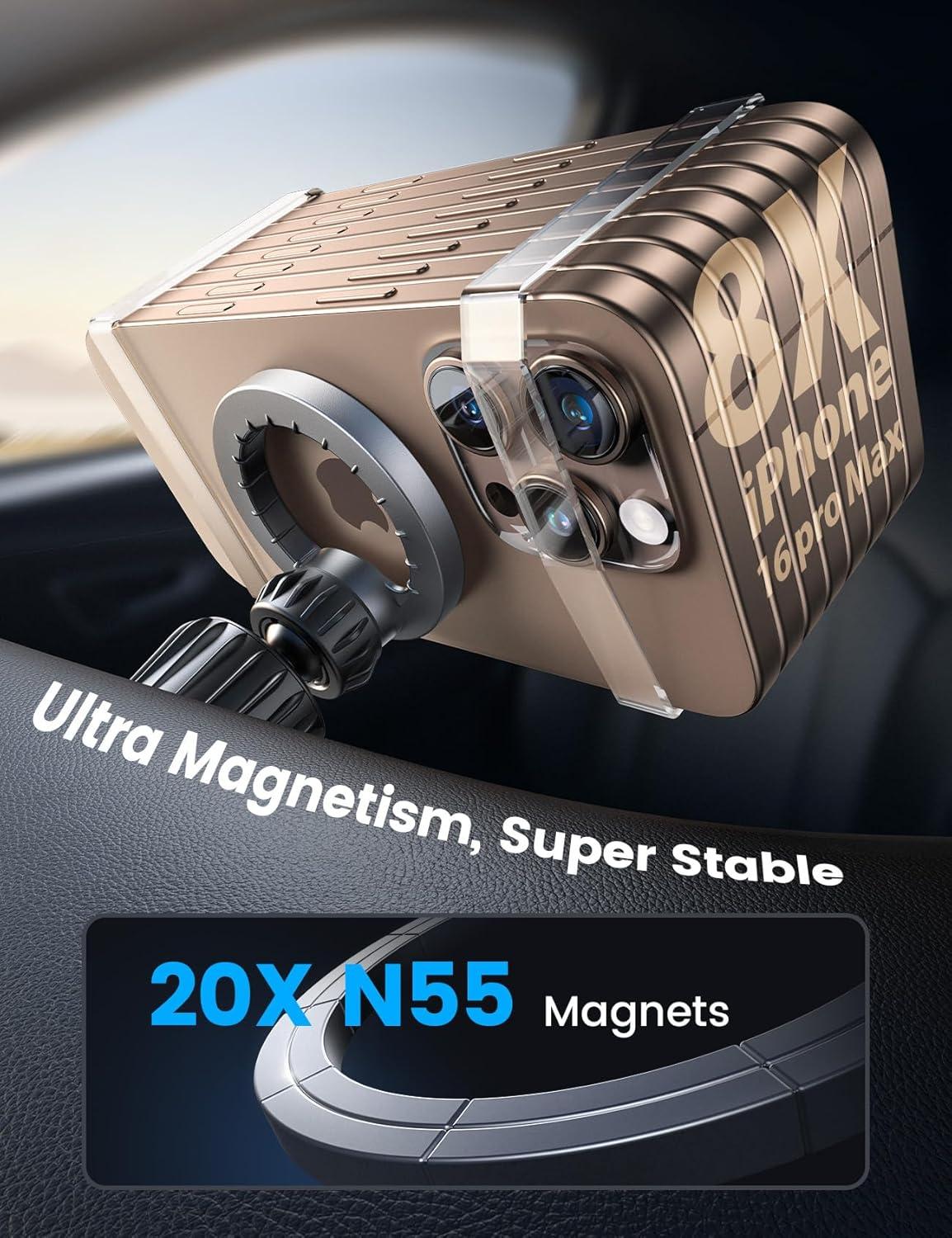 imageLamicall for Magsafe Car Mount  20X N55 Magnets Magnetic Phone Holder for Your Car Dashboard Vent Car Phone Holder for iPhone 16 All Smartphone fits Magsafe Phone caseNEW Upgraded  Silver