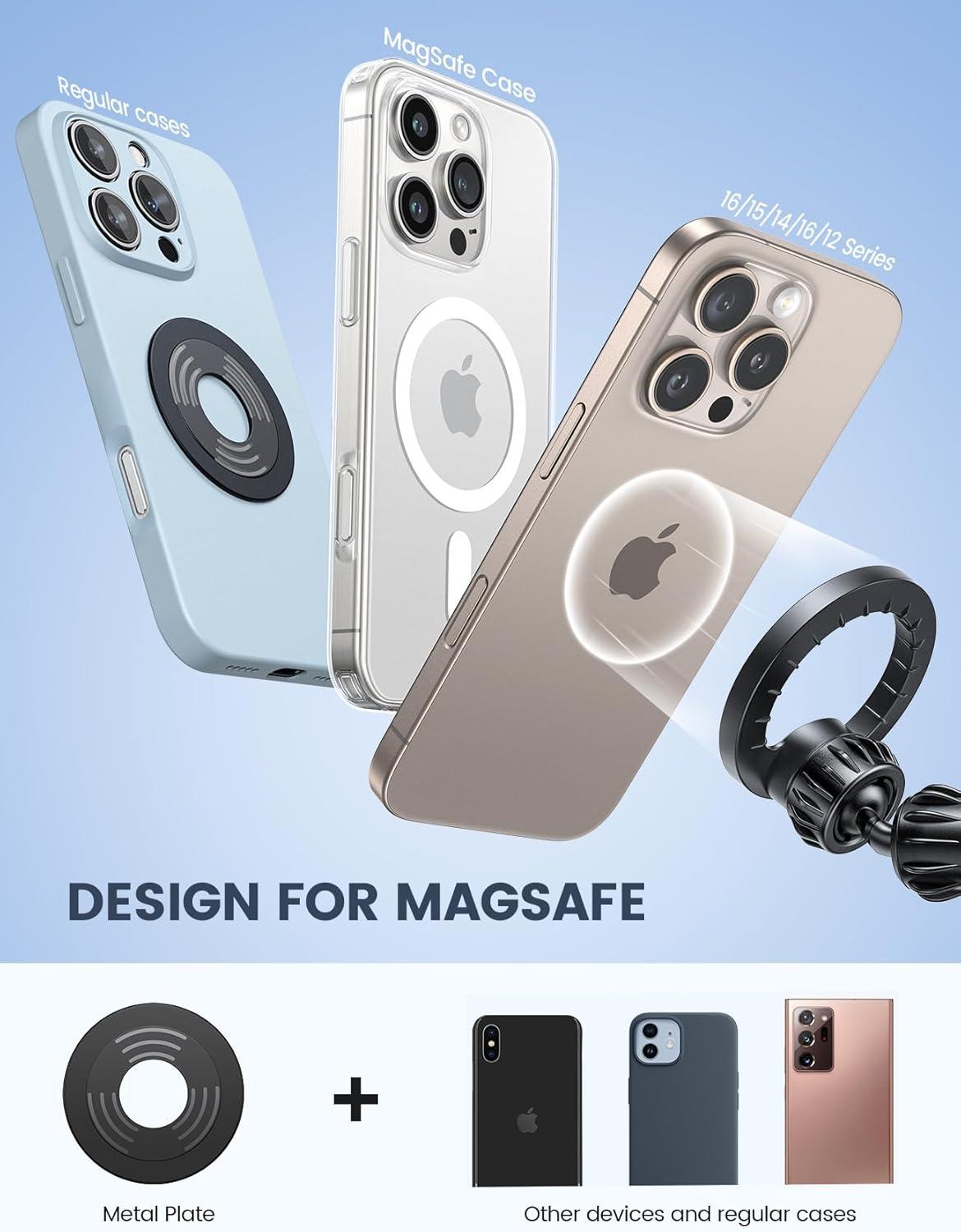 imageLamicall for Magsafe Car Mount  20X N55 Magnets Magnetic Phone Holder for Your Car Dashboard Vent Car Phone Holder for iPhone 16 All Smartphone fits Magsafe Phone caseBlack