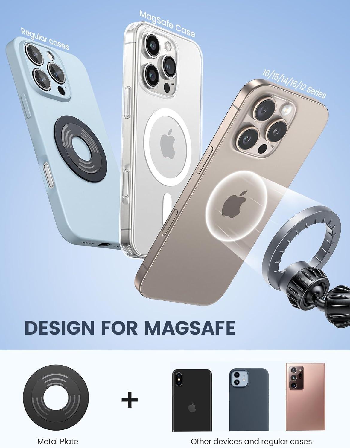 imageLamicall for Magsafe Car Mount  20X N55 Magnets Magnetic Phone Holder for Your Car Dashboard Vent Car Phone Holder for iPhone 16 All Smartphone fits Magsafe Phone caseNEW Upgraded  Silver