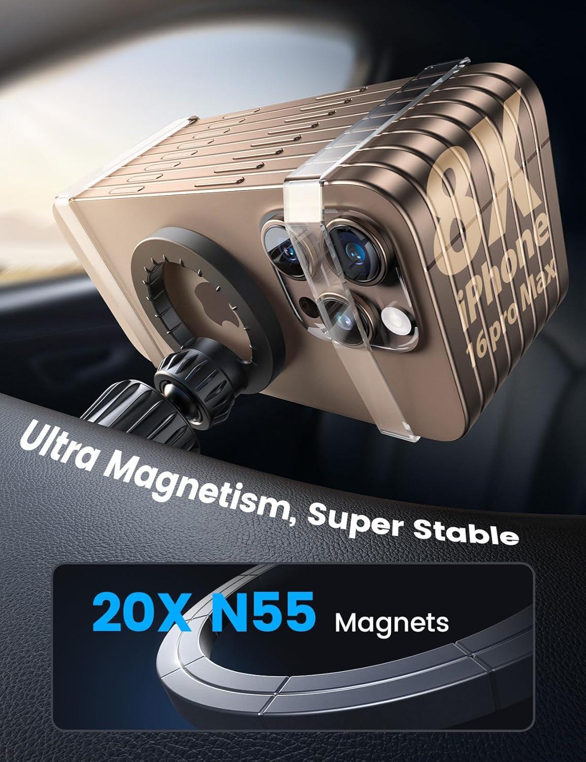 imageLamicall for Magsafe Car Mount  20X N55 Magnets Magnetic Phone Holder for Your Car Dashboard Vent Car Phone Holder for iPhone 16 All Smartphone fits Magsafe Phone caseBlack