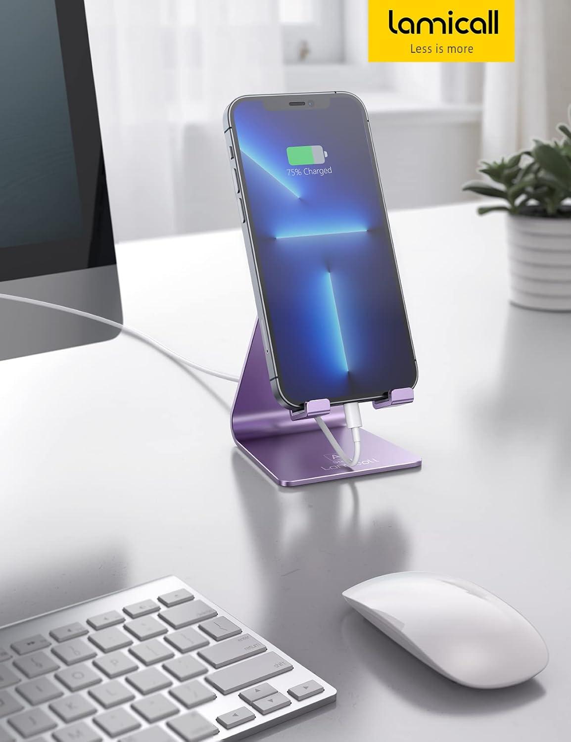 imageLamicall Adjustable Cell Phone Stand Desk Phone Holder Cradle Dock Compatible with iPhone 16 15 14 Plus Pro Pro Max 13 12 X XS48quot Phones Office Accessories All Android Smartphone Blackpurple
