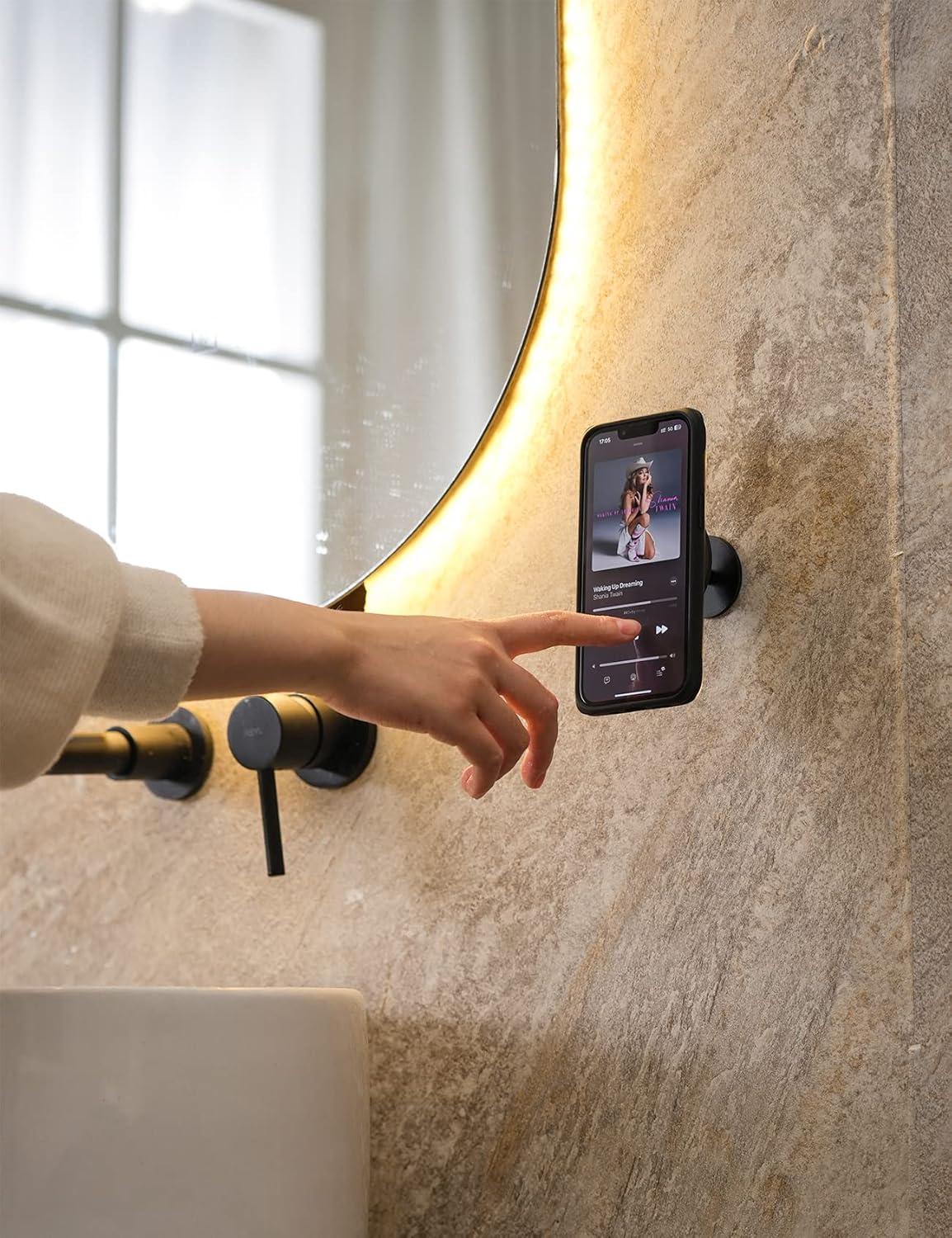 imageLamicall All Lock Wall Phone Mount for iPhone Black 3M VHB Adhesive Holds Phone in Portrait or Landscape Mode