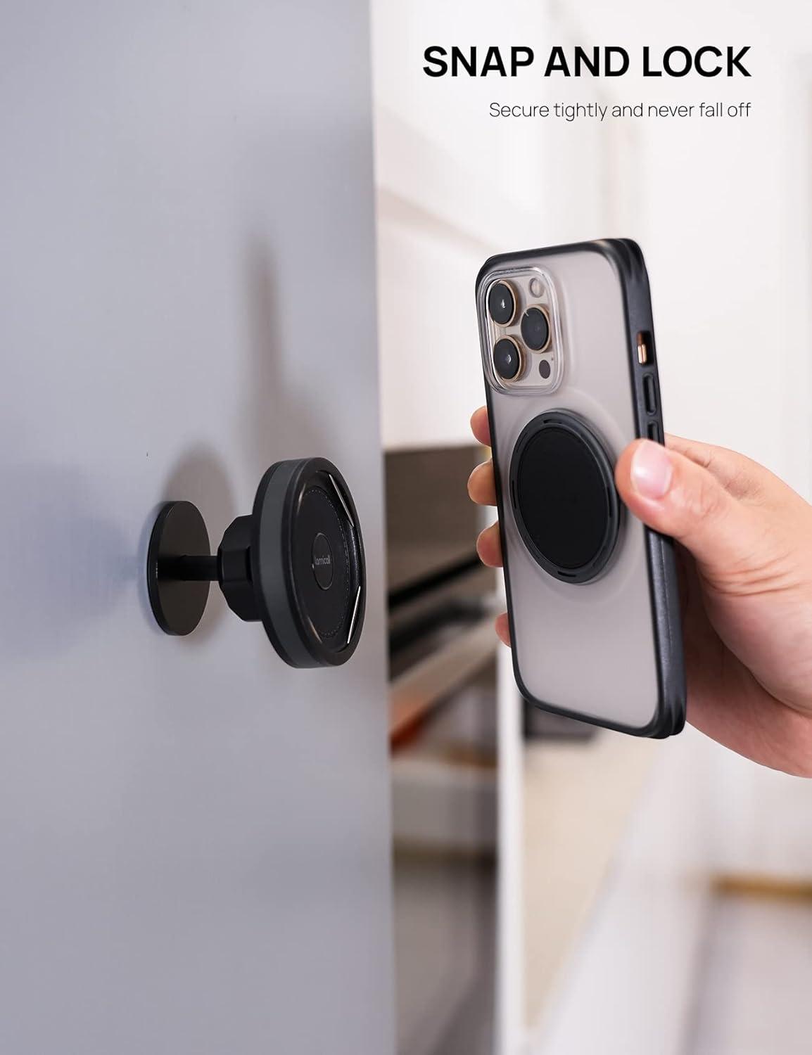 imageLamicall All Lock Wall Phone Mount for iPhone Black 3M VHB Adhesive Holds Phone in Portrait or Landscape Mode