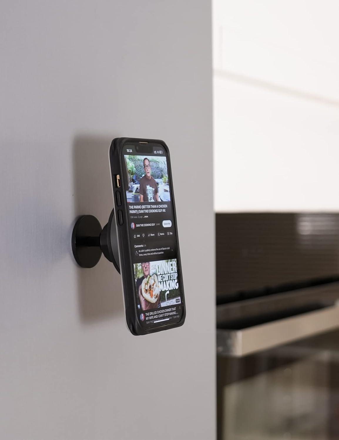 imageLamicall All Lock Wall Phone Mount for iPhone Black 3M VHB Adhesive Holds Phone in Portrait or Landscape Mode