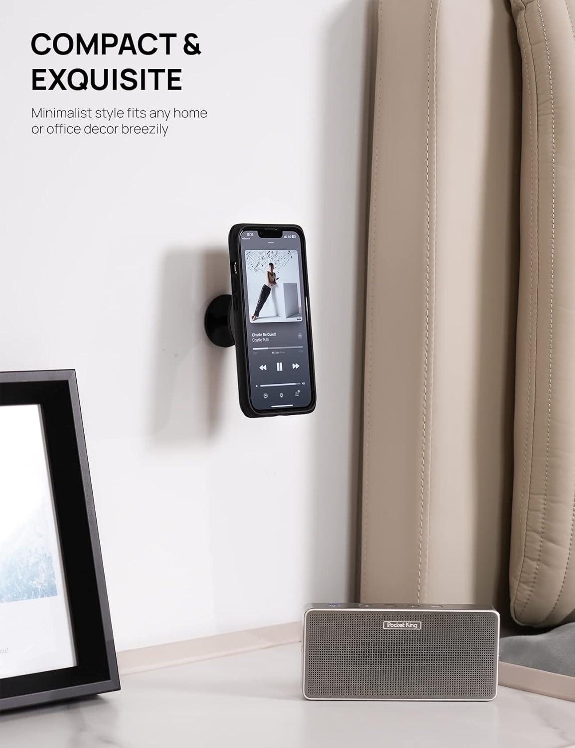 imageLamicall All Lock Wall Phone Mount for iPhone Black 3M VHB Adhesive Holds Phone in Portrait or Landscape Mode