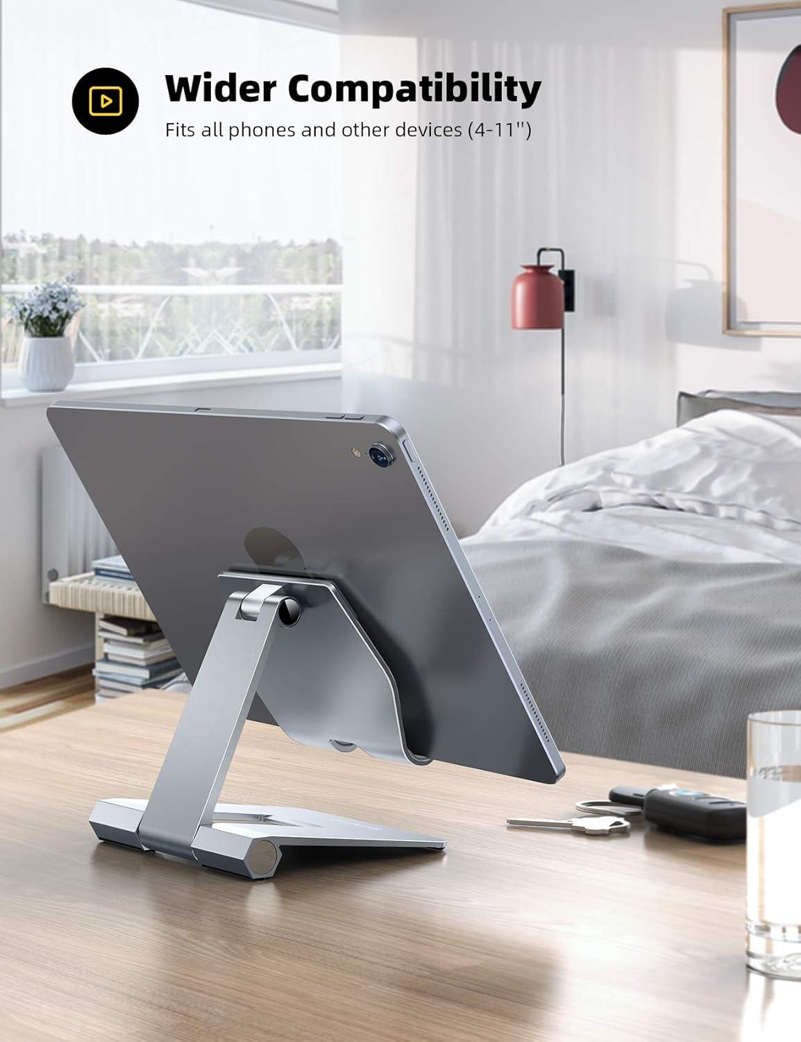 imageLamicall Aluminum Metal Adjustable Cell Phone Stand Desk  Heavy Duty Metal Foldable Desktop Phone Holder Cradle Dock for iPhone 16 15 14 Plus Pro Pro Max 13 12 X XS411 Phone SliverSliver