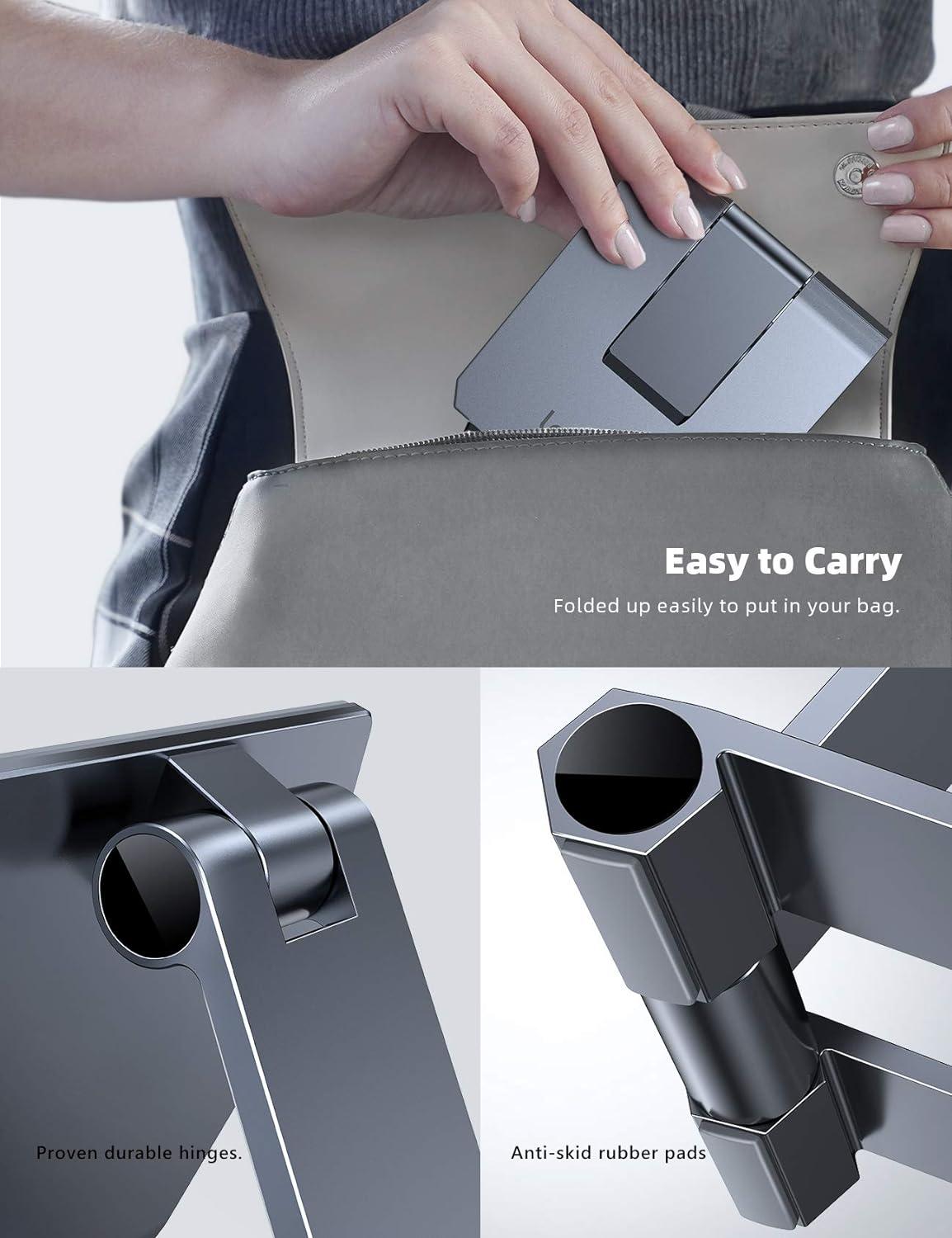 imageLamicall Aluminum Metal Adjustable Cell Phone Stand Desk  Heavy Duty Metal Foldable Desktop Phone Holder Cradle Dock for iPhone 16 15 14 Plus Pro Pro Max 13 12 X XS411 Phone SliverGrey