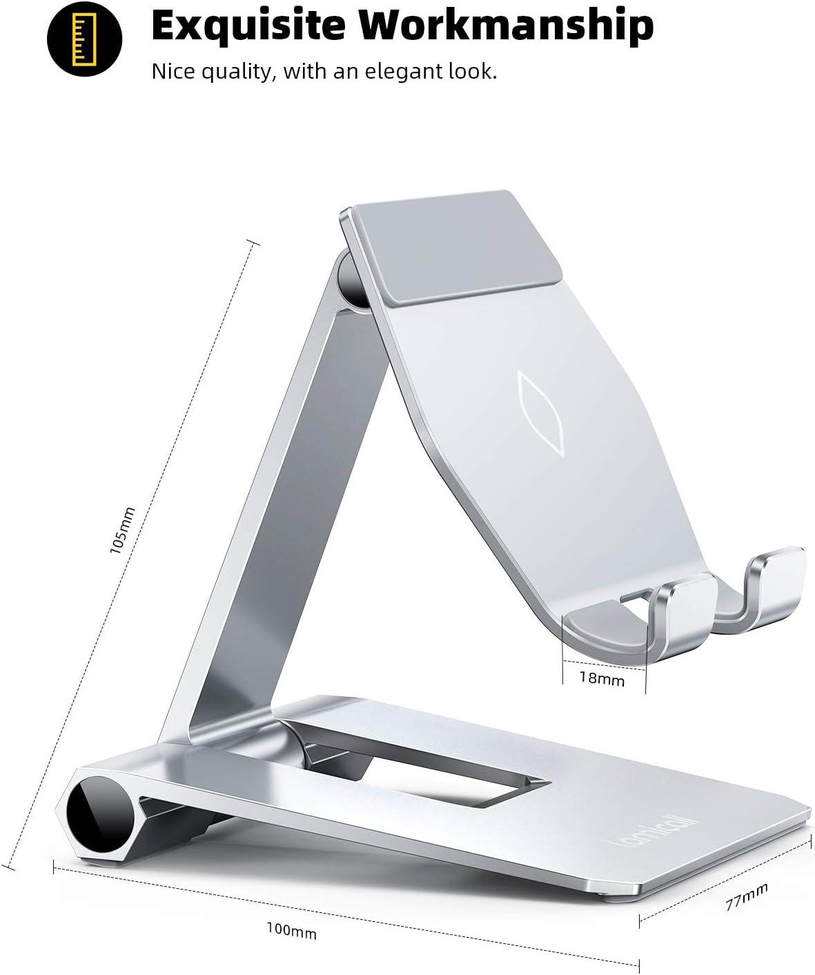 imageLamicall Aluminum Metal Adjustable Cell Phone Stand Desk  Heavy Duty Metal Foldable Desktop Phone Holder Cradle Dock for iPhone 16 15 14 Plus Pro Pro Max 13 12 X XS411 Phone SliverSliver