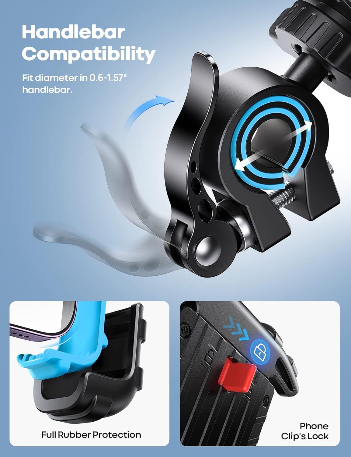 imageLamicall Bike Phone Holder Motorcycle Mount  Motorcycle Phone Holder Handlebar Cell Phone Clamp Scooter Phone Clip for iPhone 16 Pro MaxPlus 15 Pro Max S10 S20 More 47quot to 68quot SmartphonesBlue