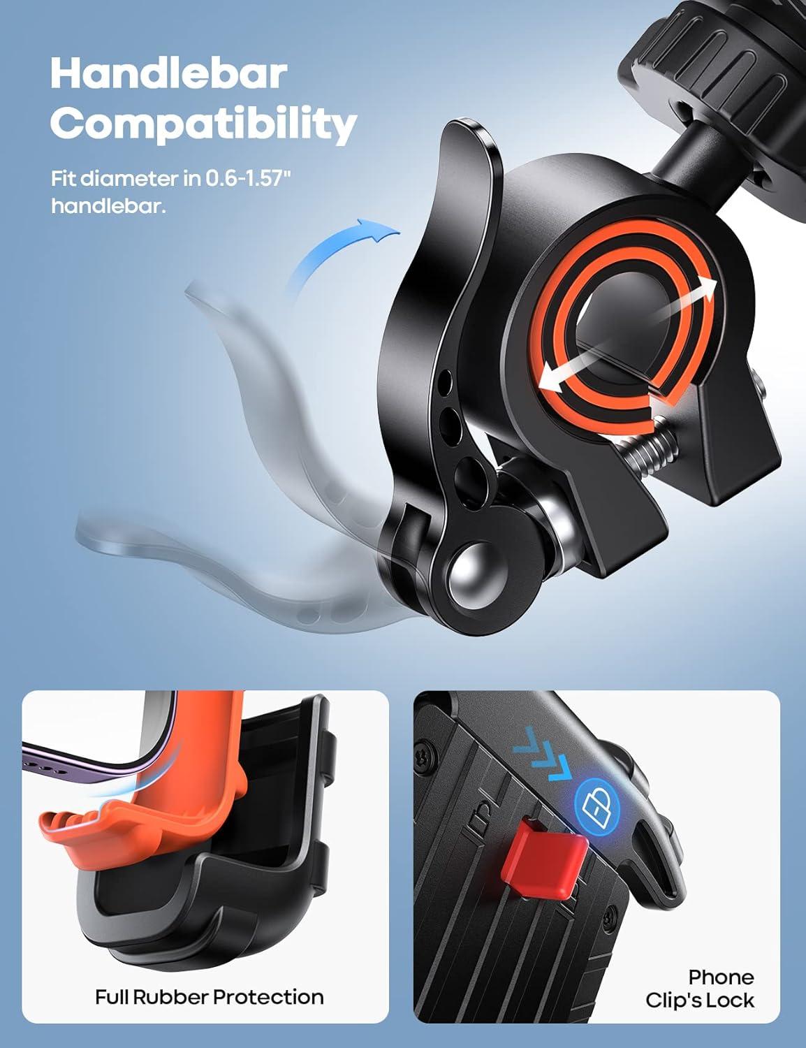 imageLamicall Bike Phone Holder Motorcycle Mount  Motorcycle Phone Holder Handlebar Cell Phone Clamp Scooter Phone Clip for iPhone 16 Pro MaxPlus 15 Pro Max S10 S20 More 47quot to 68quot SmartphonesOrange