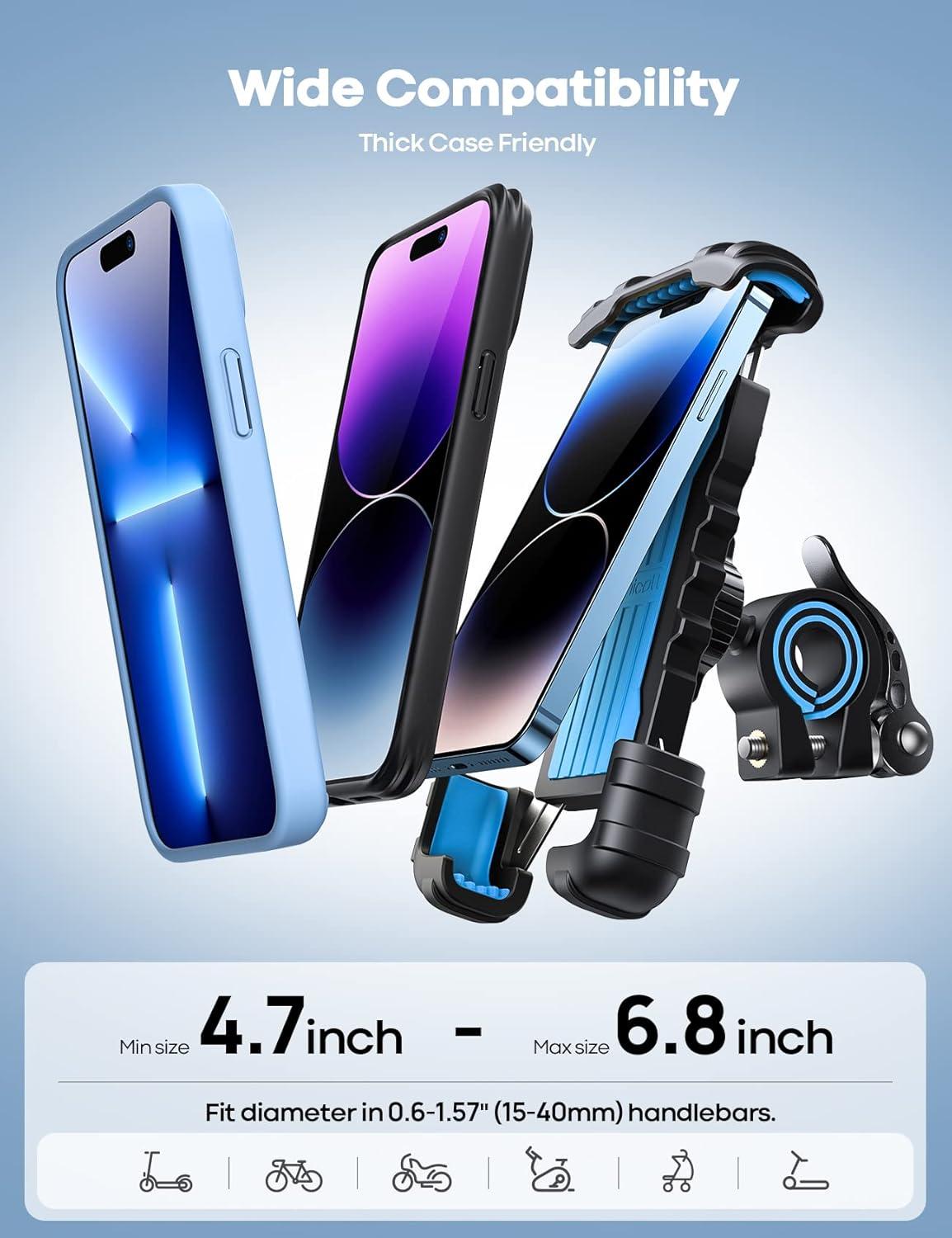imageLamicall Bike Phone Holder Motorcycle Mount  Motorcycle Phone Holder Handlebar Cell Phone Clamp Scooter Phone Clip for iPhone 16 Pro MaxPlus 15 Pro Max S10 S20 More 47quot to 68quot SmartphonesBlue