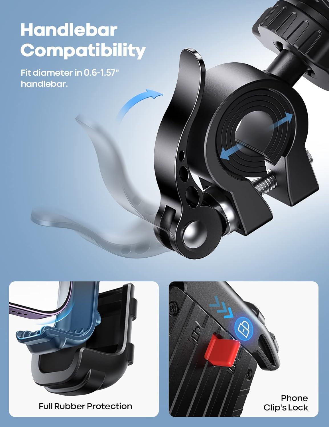 imageLamicall Bike Phone Holder Motorcycle Mount  Motorcycle Phone Holder Handlebar Cell Phone Clamp Scooter Phone Clip for iPhone 16 Pro MaxPlus 15 Pro Max S10 S20 More 47quot to 68quot SmartphonesBlack