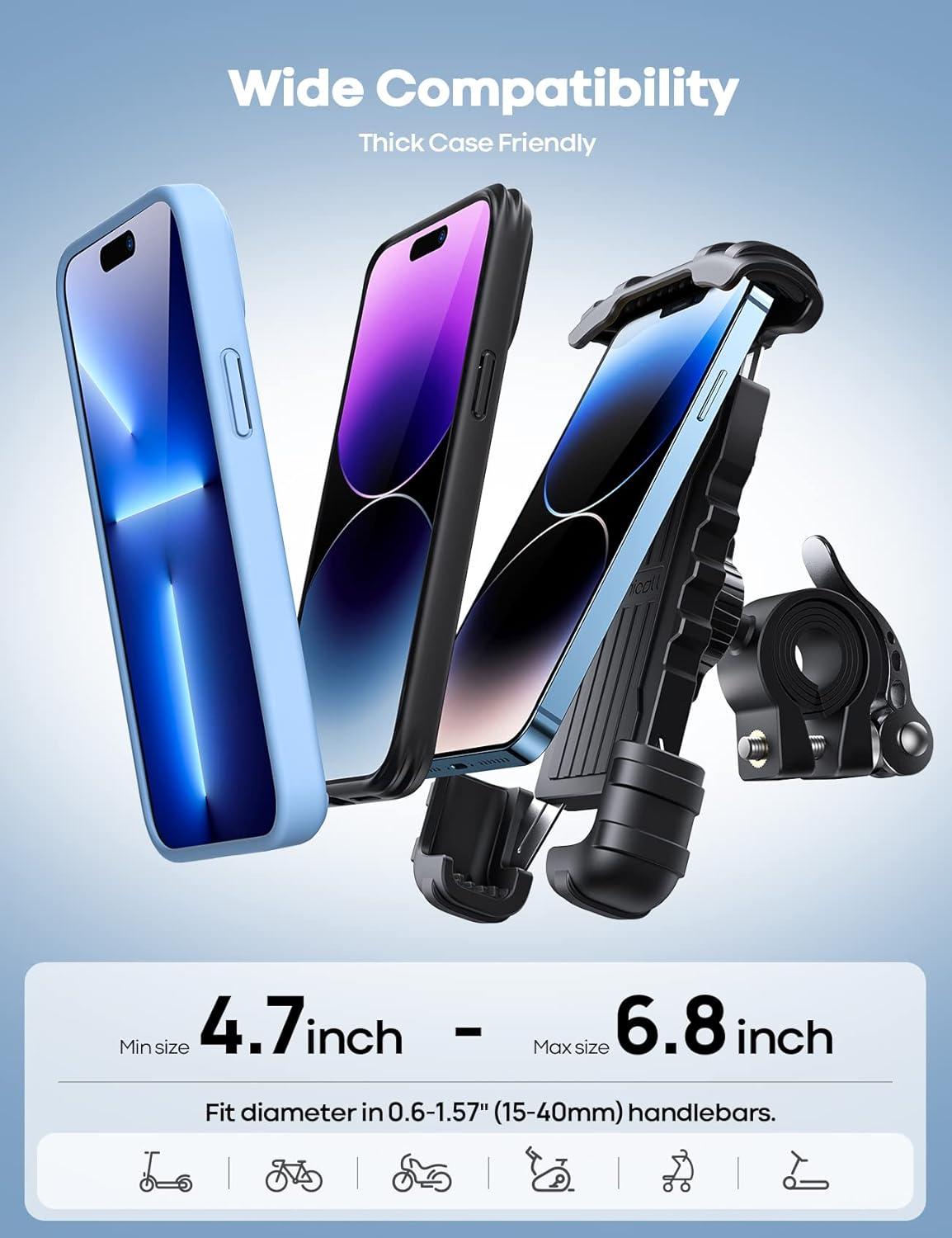 imageLamicall Bike Phone Holder Motorcycle Mount  Motorcycle Phone Holder Handlebar Cell Phone Clamp Scooter Phone Clip for iPhone 16 Pro MaxPlus 15 Pro Max S10 S20 More 47quot to 68quot SmartphonesBlack