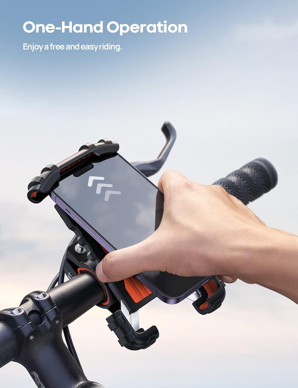 imageLamicall Bike Phone Holder Motorcycle Mount  Motorcycle Phone Holder Handlebar Cell Phone Clamp Scooter Phone Clip for iPhone 16 Pro MaxPlus 15 Pro Max S10 S20 More 47quot to 68quot SmartphonesOrange