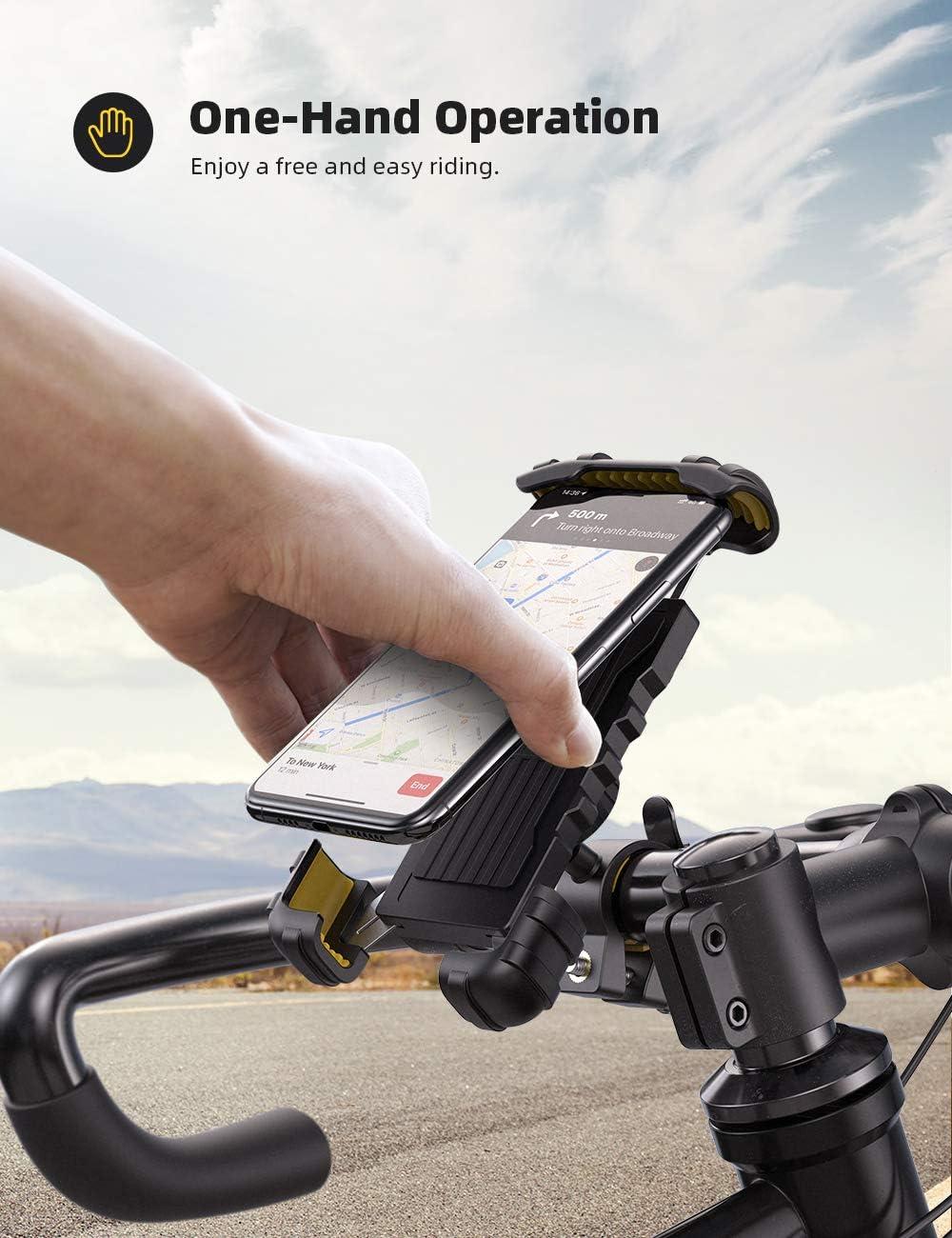 imageLamicall Bike Phone Holder Motorcycle Mount  Motorcycle Phone Holder Handlebar Cell Phone Clamp Scooter Phone Clip for iPhone 16 Pro MaxPlus 15 Pro Max S10 S20 More 47quot to 68quot SmartphonesYellow