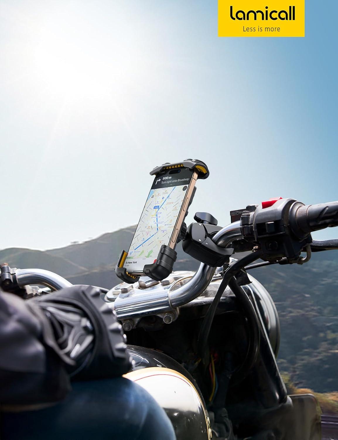 imageLamicall Bike Phone Holder Mount  Motorcycle Handlebar Phone Mount Clamp One Hand Operation ATV Scooter Phone Clip for iPhone 1615 Pro Max  14 Plus Galaxy S10 and 4768quot Cellphone BlackYellow
