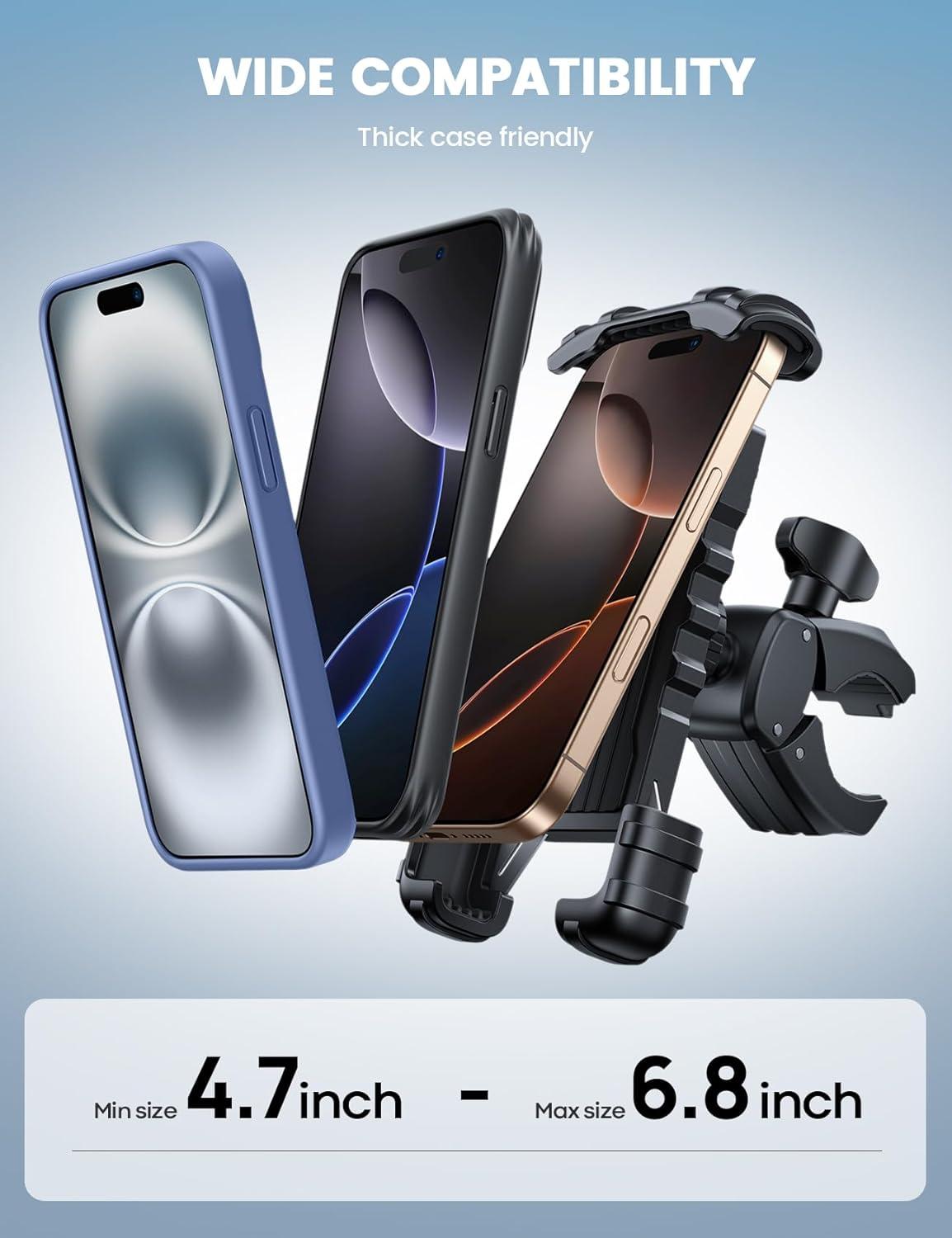 imageLamicall Bike Phone Holder Mount  Motorcycle Handlebar Phone Mount Clamp One Hand Operation ATV Scooter Phone Clip for iPhone 1615 Pro Max  14 Plus Galaxy S10 and 4768quot Cellphone BlackBlack