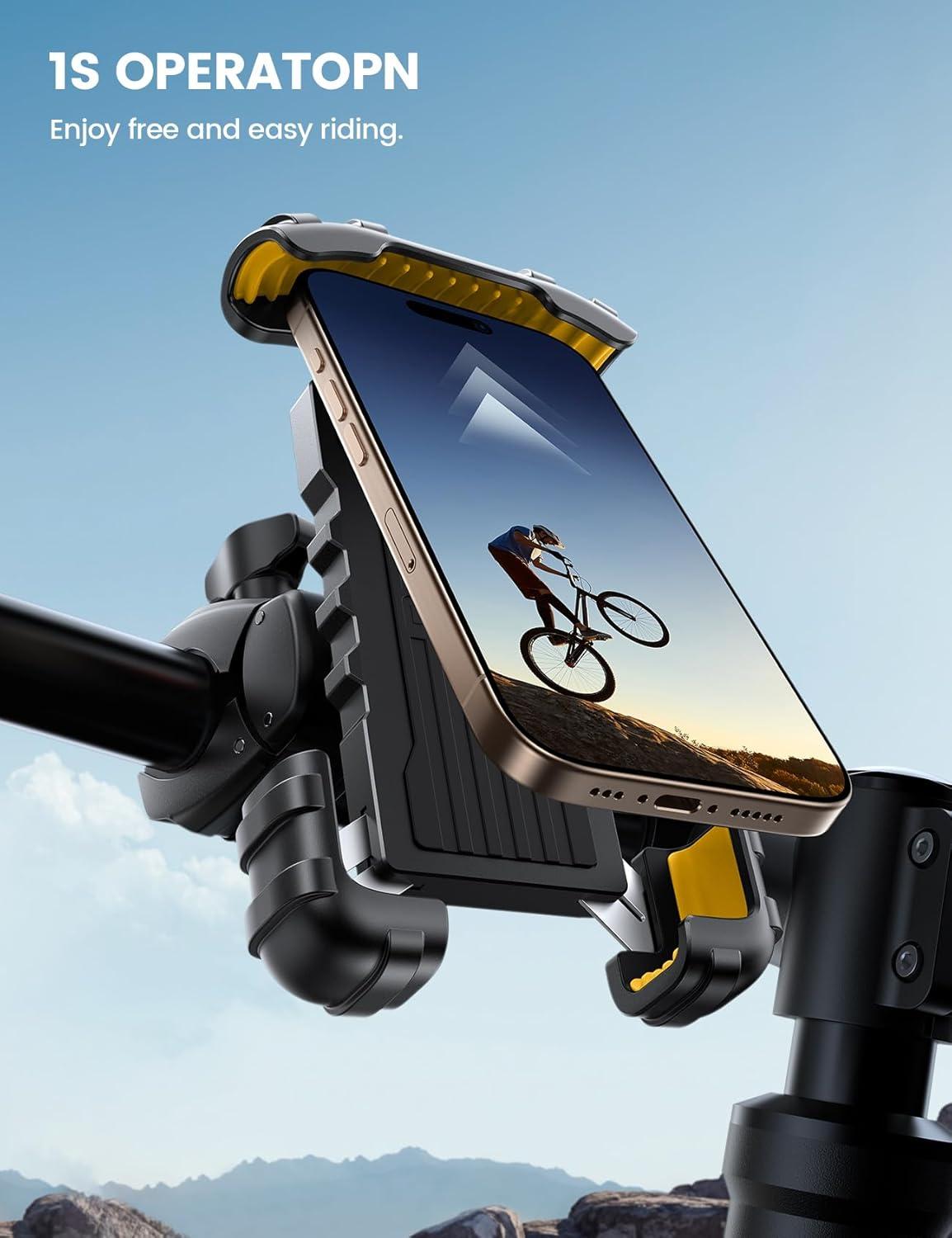 imageLamicall Bike Phone Holder Mount  Motorcycle Handlebar Phone Mount Clamp One Hand Operation ATV Scooter Phone Clip for iPhone 1615 Pro Max  14 Plus Galaxy S10 and 4768quot Cellphone BlackYellow