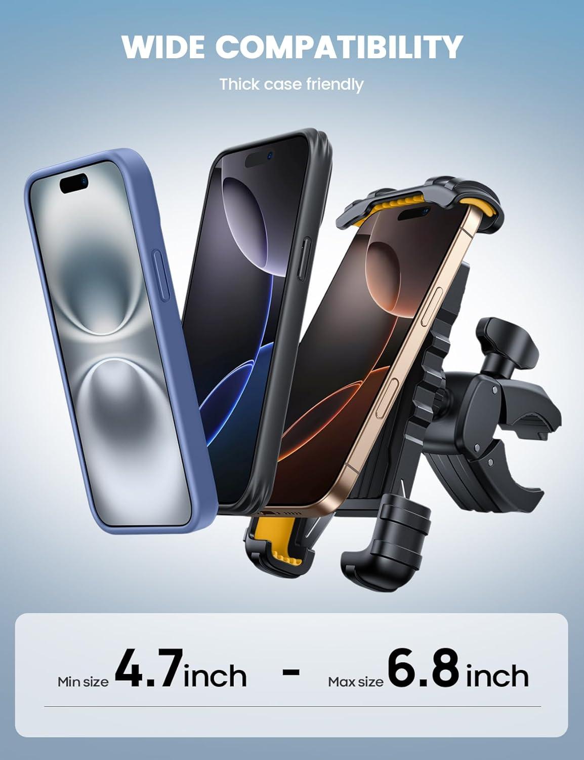 imageLamicall Bike Phone Holder Mount  Motorcycle Handlebar Phone Mount Clamp One Hand Operation ATV Scooter Phone Clip for iPhone 1615 Pro Max  14 Plus Galaxy S10 and 4768quot Cellphone BlackYellow