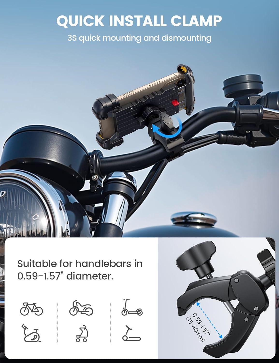 imageLamicall Bike Phone Holder Mount  Motorcycle Handlebar Phone Mount Clamp One Hand Operation ATV Scooter Phone Clip for iPhone 1615 Pro Max  14 Plus Galaxy S10 and 4768quot Cellphone BlackYellow