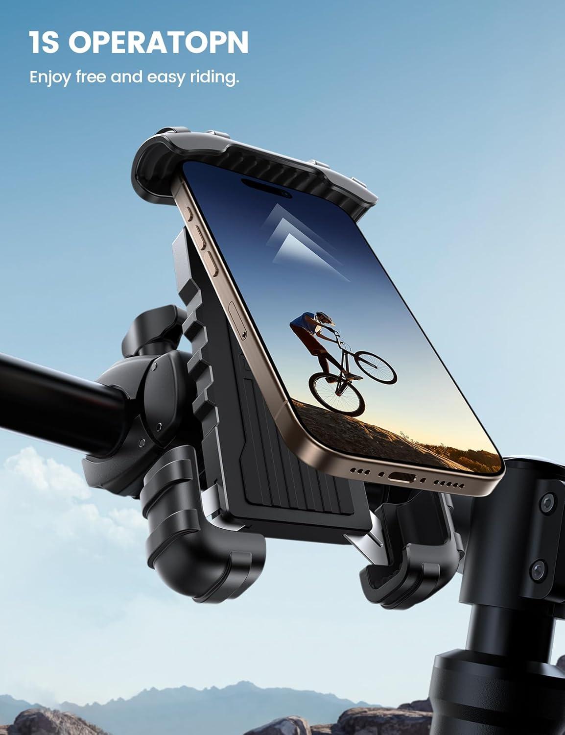 imageLamicall Bike Phone Holder Mount  Motorcycle Handlebar Phone Mount Clamp One Hand Operation ATV Scooter Phone Clip for iPhone 1615 Pro Max  14 Plus Galaxy S10 and 4768quot Cellphone BlackBlack