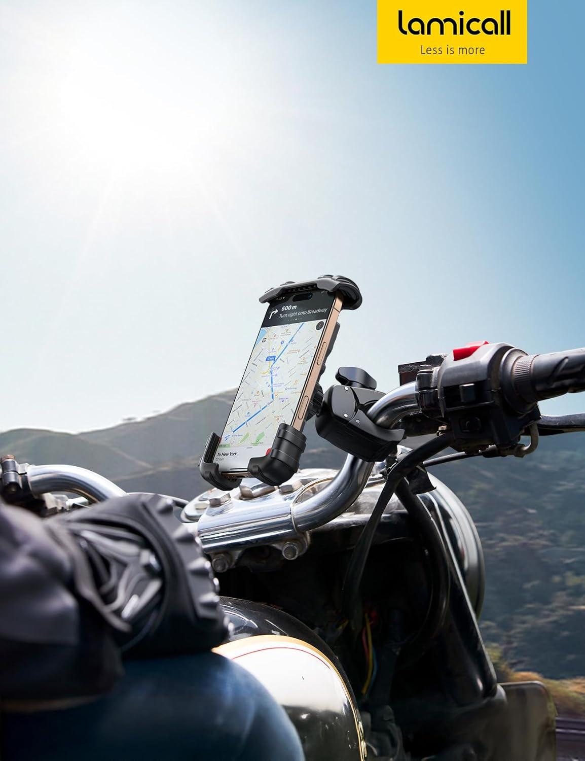 imageLamicall Bike Phone Holder Mount  Motorcycle Handlebar Phone Mount Clamp One Hand Operation ATV Scooter Phone Clip for iPhone 1615 Pro Max  14 Plus Galaxy S10 and 4768quot Cellphone BlackBlack